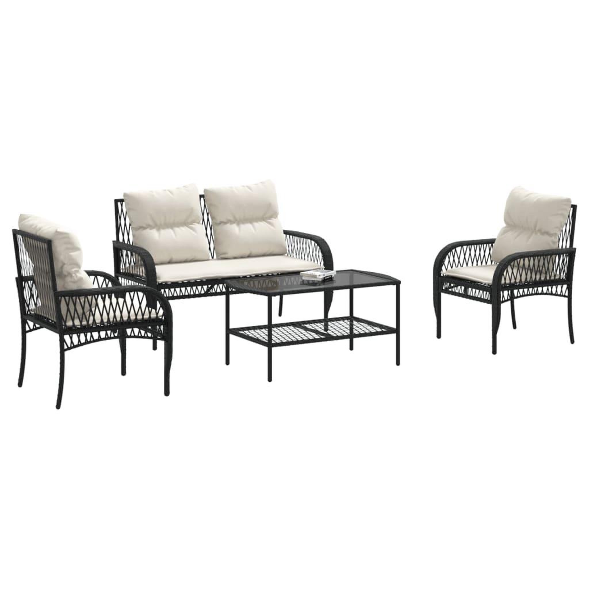 Voir la diapositive 3 : VIDAXL Salon de jardin 4 pcs avec coussins noir resine tressee