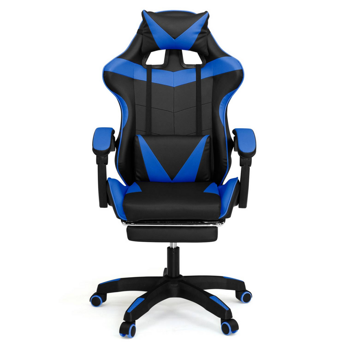 ID MARKET Fauteuil de gaming ALEX réglable avec repose-pied, coussin de tête et coussin lombaire noir et bleu