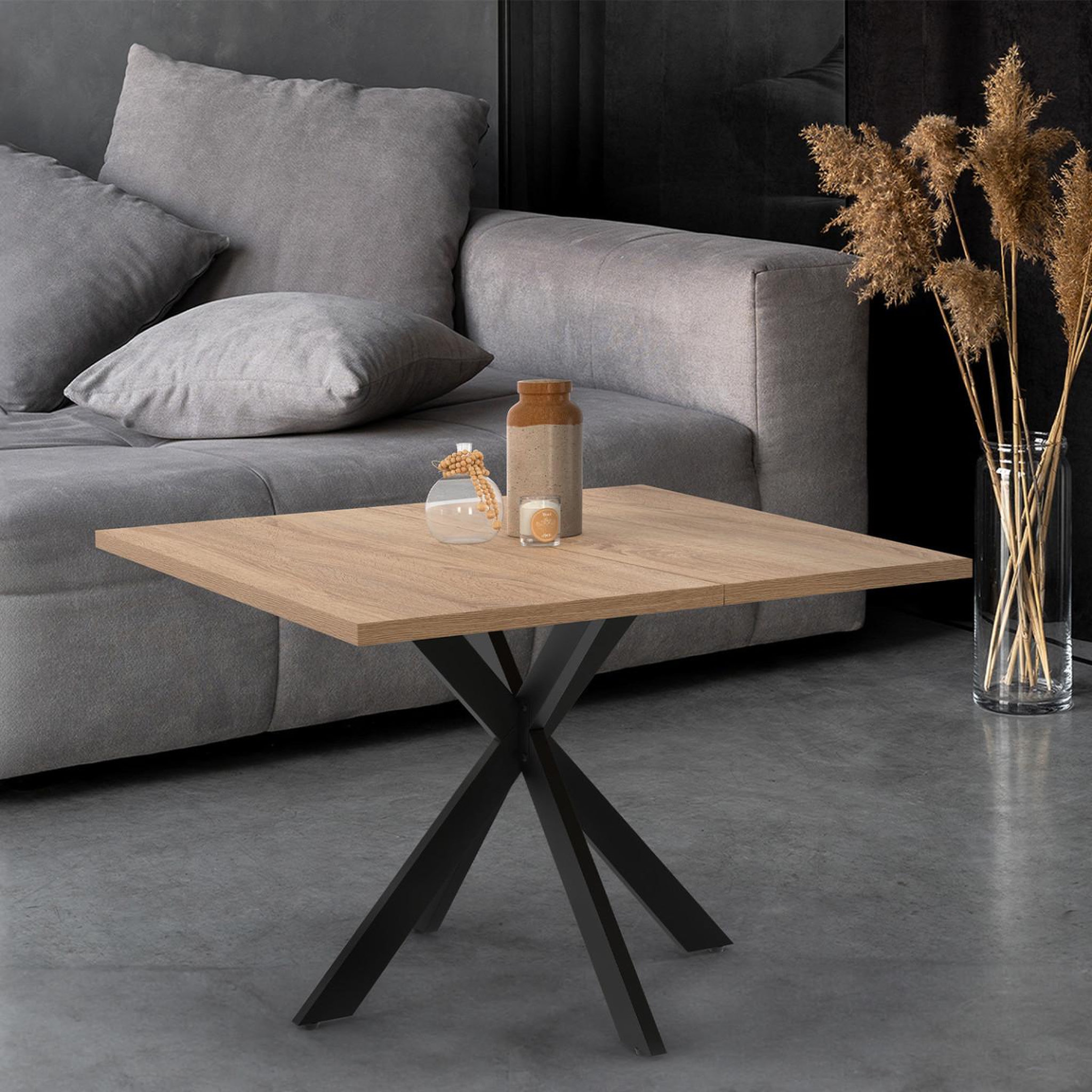 Voir la diapositive 2 : ID MARKET Table basse carrée alix 70 cm pied araignée bois et noir