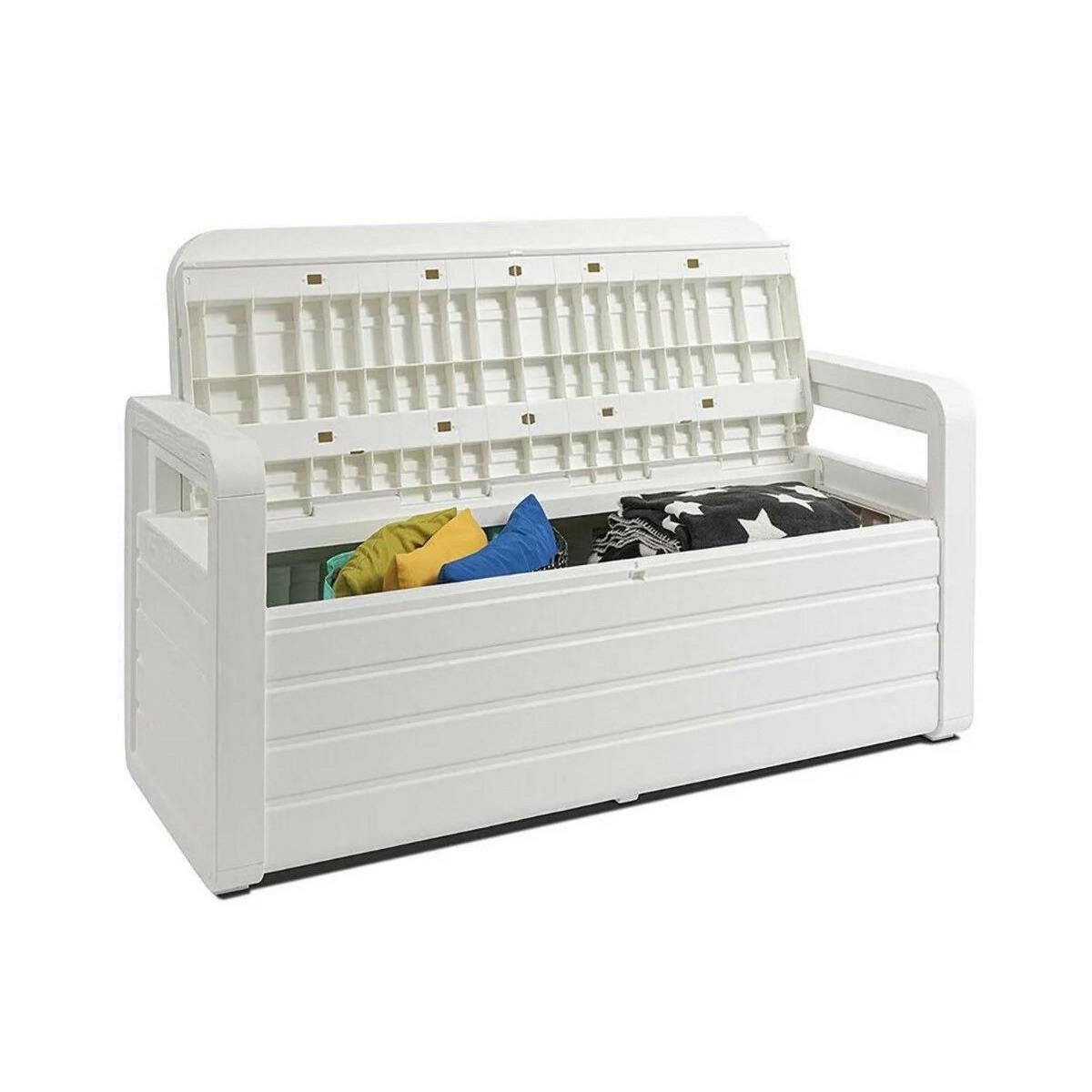 Toomax Coffre de Jardin en résine 270 Litres BLANC Effet bois 132 x 58 x H89 cm Protection Anti UV TOOMAX