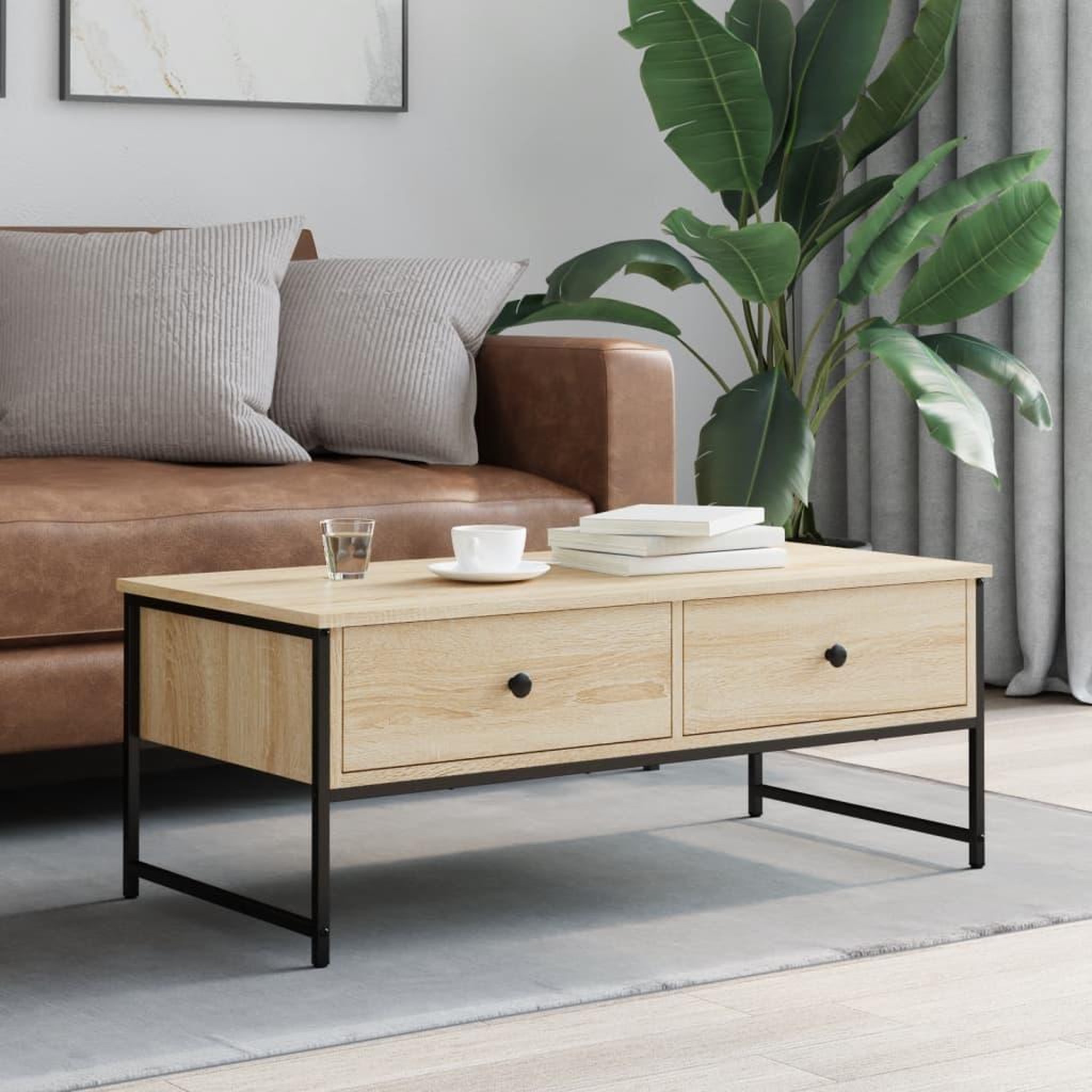 Voir la diapositive 3 : VIDAXL Table basse chene sonoma 101x49x39,5 cm bois d'ingenierie