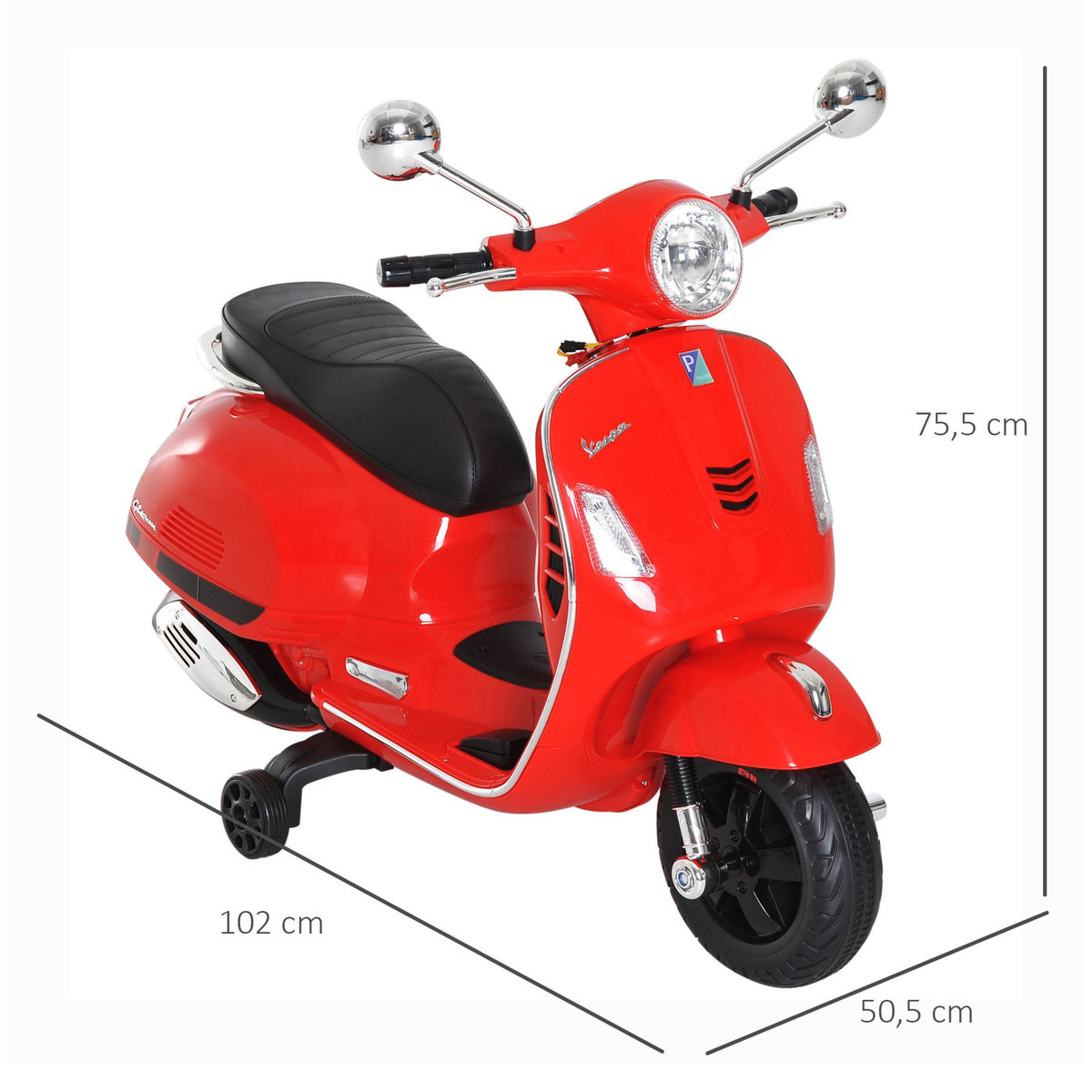 HOMCOM Scooter moto électrique enfants 6 V dim. 102L x 51l x 76H cm musique MP3 port USB klaxon phare feu AR rouge Vespa