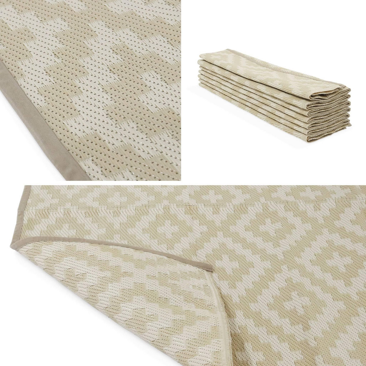 SWEEEK Tapis d'extérieur 270x360cm STOCKHOLM - Rectangulaire. motif losanges beige. jacquard. réversible. indoor / outdoor.