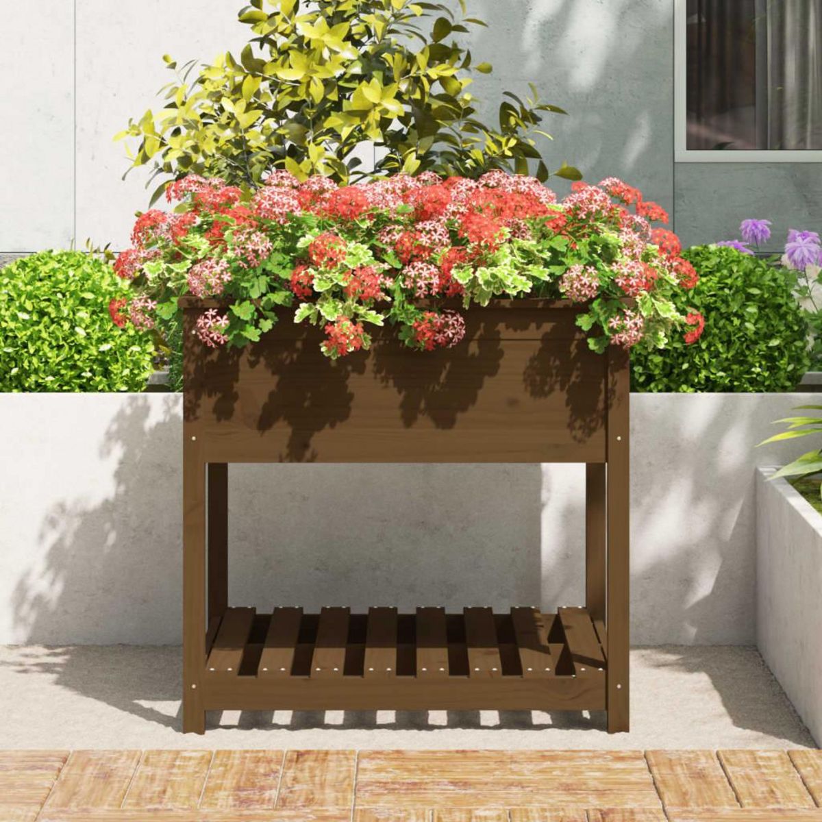 VIDAXL Jardiniere avec etagere Marron miel 82,5x82,5x81 cm Bois de pin