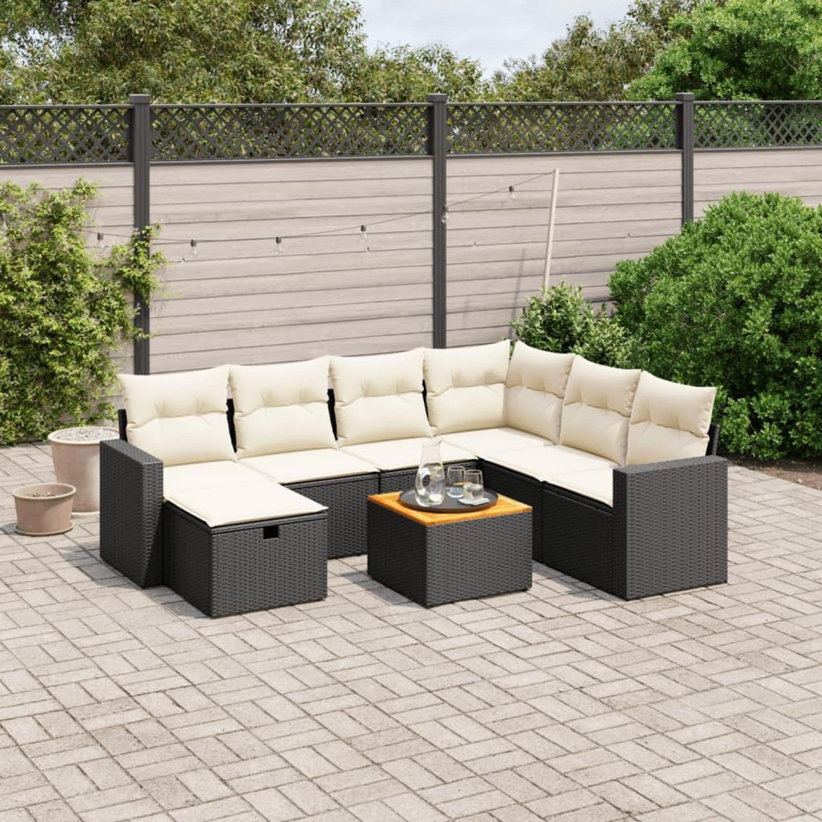 VIDAXL Salon de jardin 8 pcs avec coussins noir resine tressee
