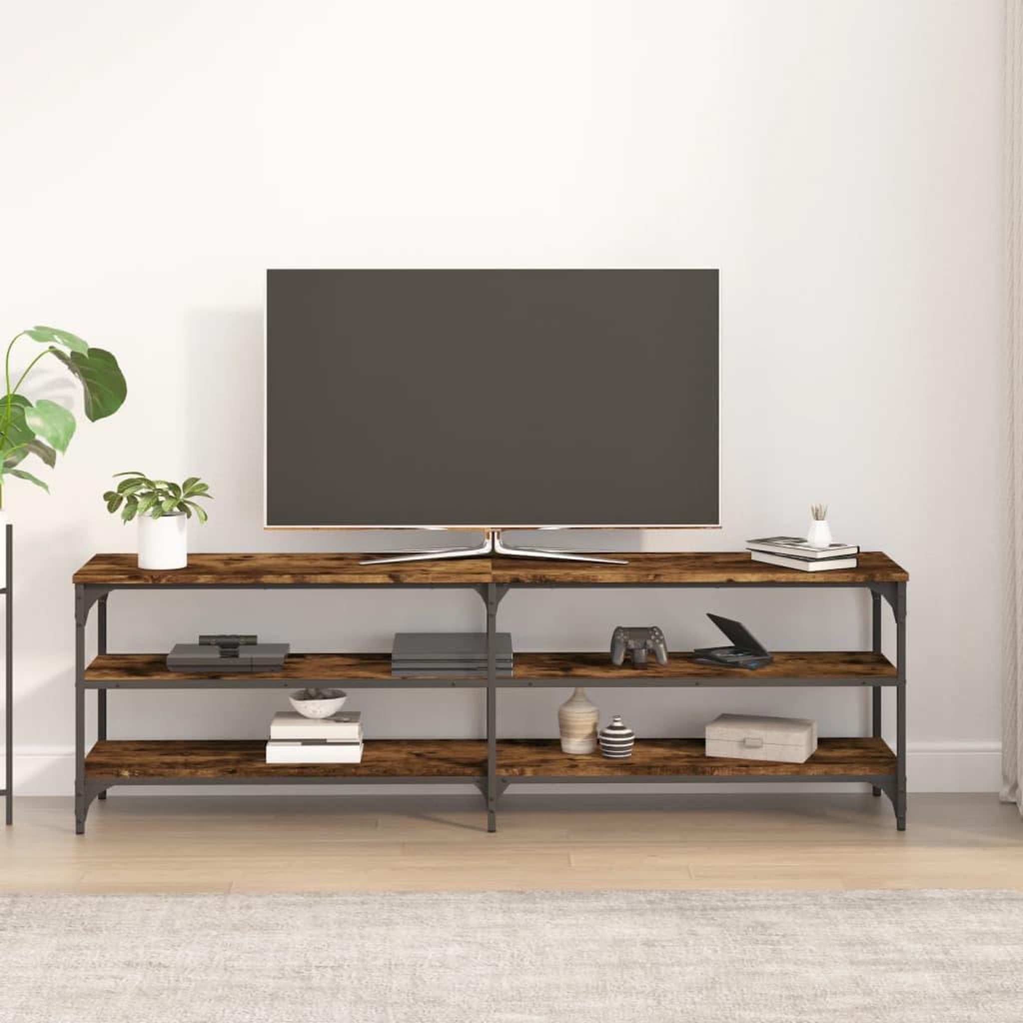 Voir la diapositive 3 : VIDAXL Meuble TV chene fume 160x30x50 cm bois d'ingenierie