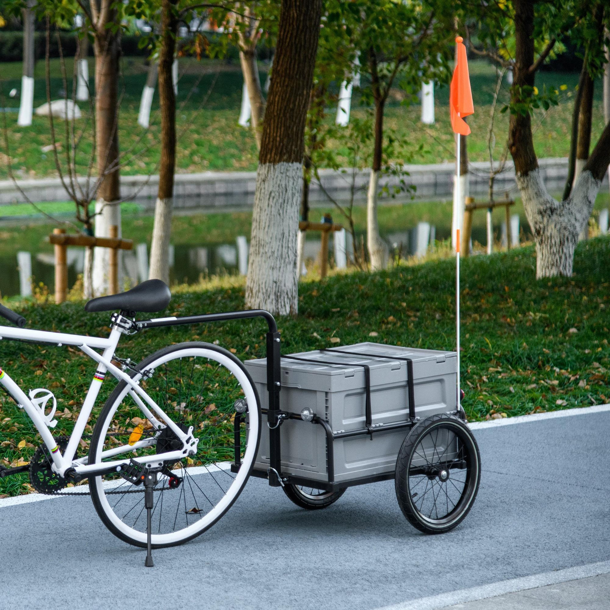 Voir la diapositive 2 : HOMCOM Remorque chariot à vélo avec coffre de rangement amovible pliable 65l