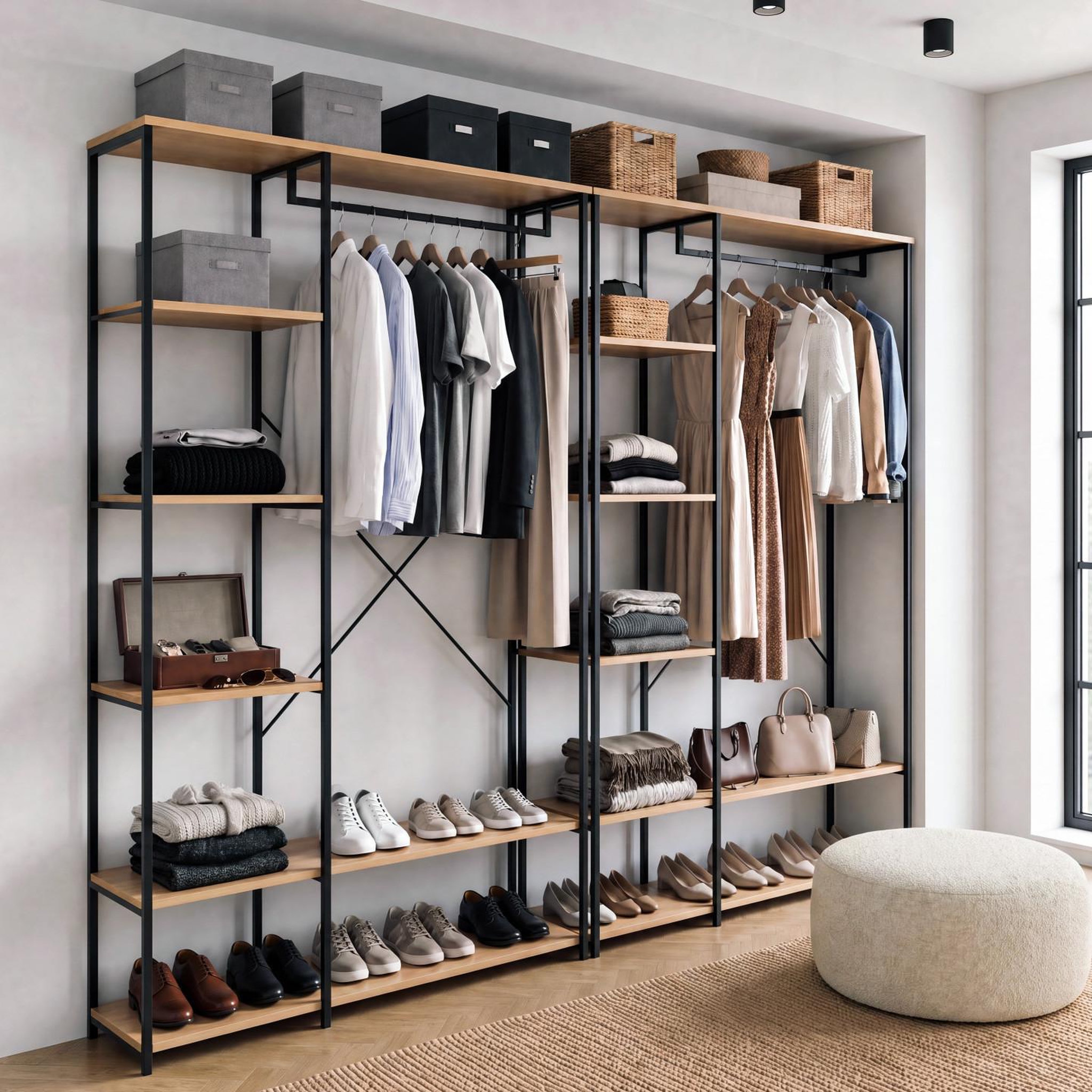 Voir la diapositive 2 : ID MARKET Dressing modulable double penderie étagère l. 180 cm detroit design industriel