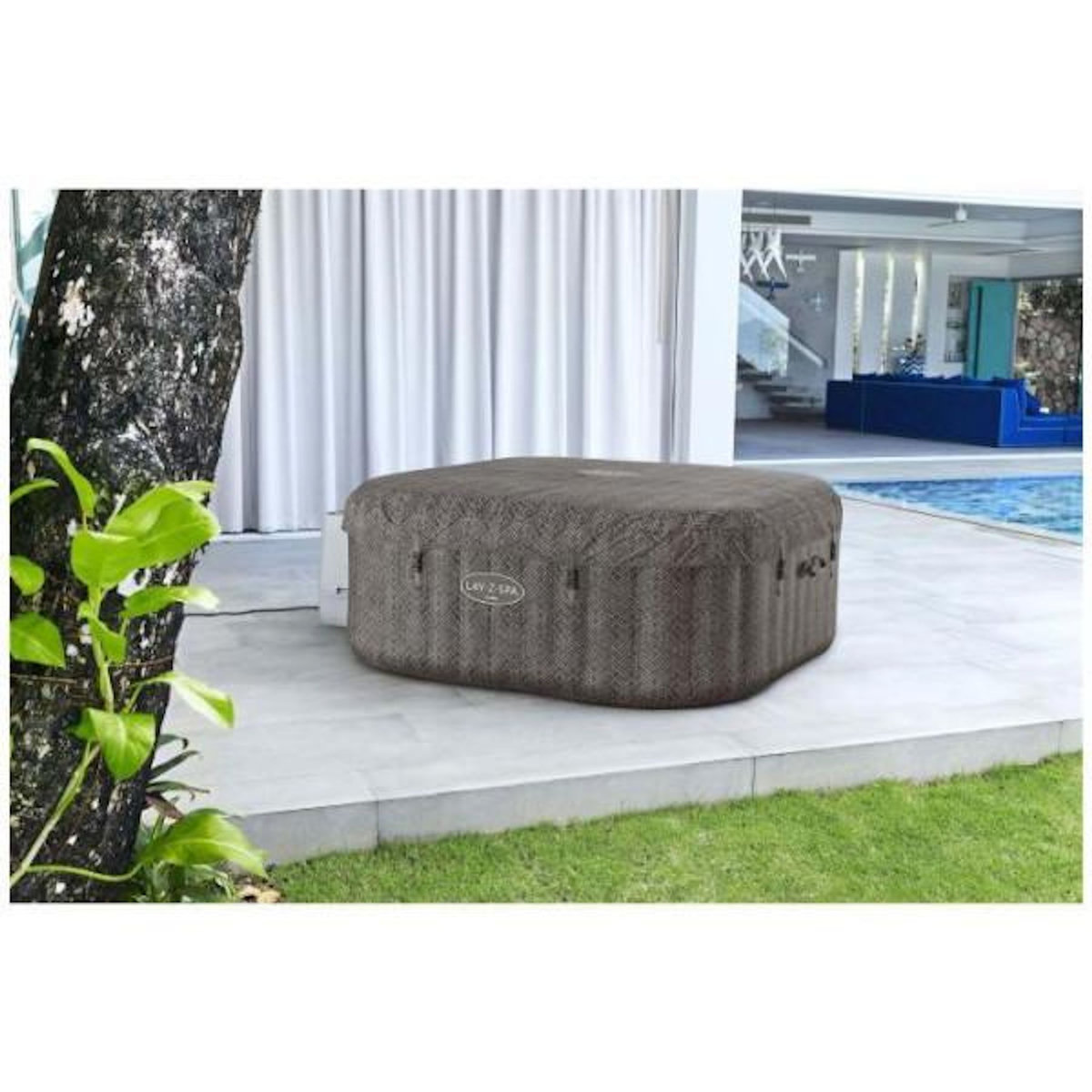 BESTWAY Spa gonflable BESTWAY - Lay-Z-Spa Cabo - 140 airjets - 180x180x71 cm - 4 a 6 places - Carré (couverture, cartouche, 4 appuie-te
