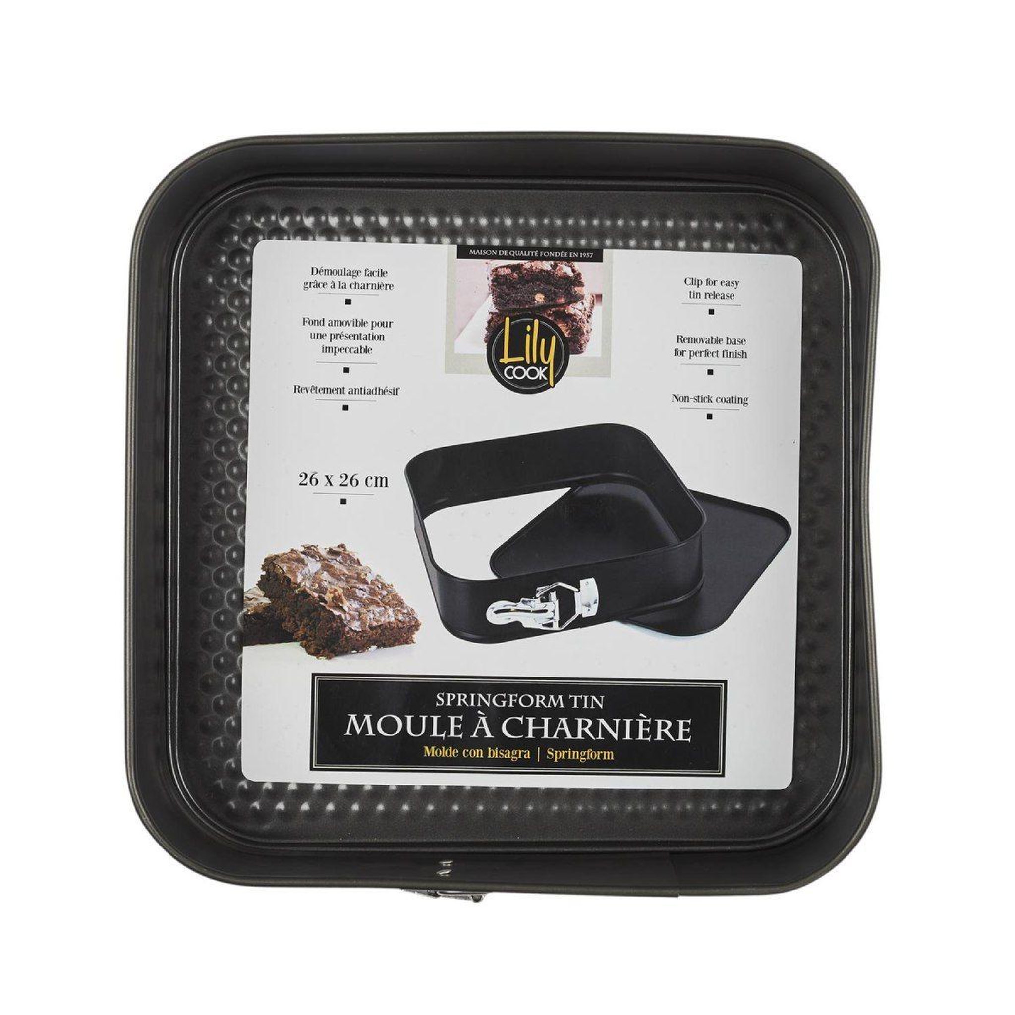 Voir la diapositive 3 : Lily Cook Moule à Pâtisserie Carré  Charnière  26cm Gris