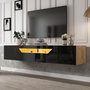 Voir la diapositive 4 : MERAX Meuble tv naturel+noir 180cm led panneau de particules