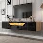 Voir la diapositive 4 : MERAX Meuble tv naturel+noir 180cm led panneau de particules