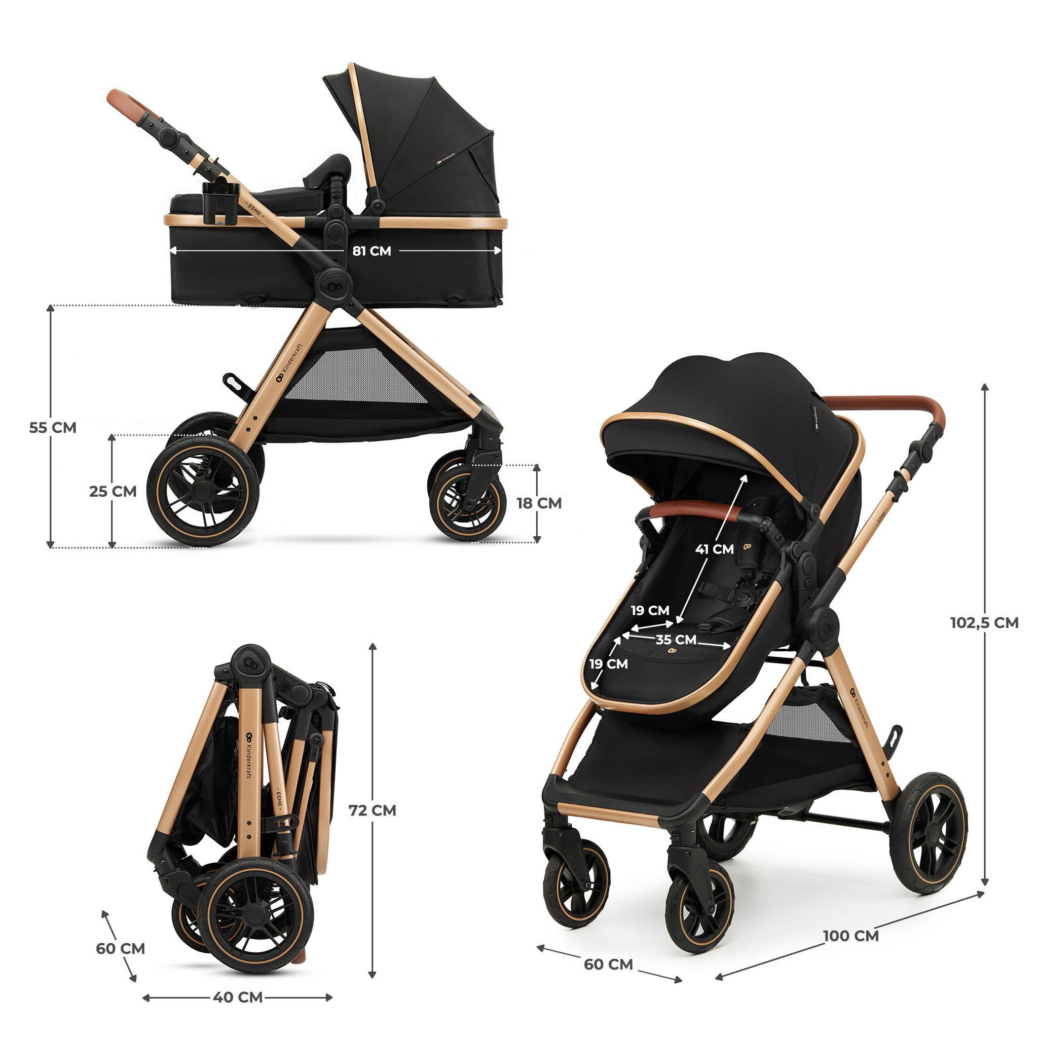 Voir la diapositive 1 : KINDERKRAFT Poussette multifonctionnelle 3 en 1 ESME PRO