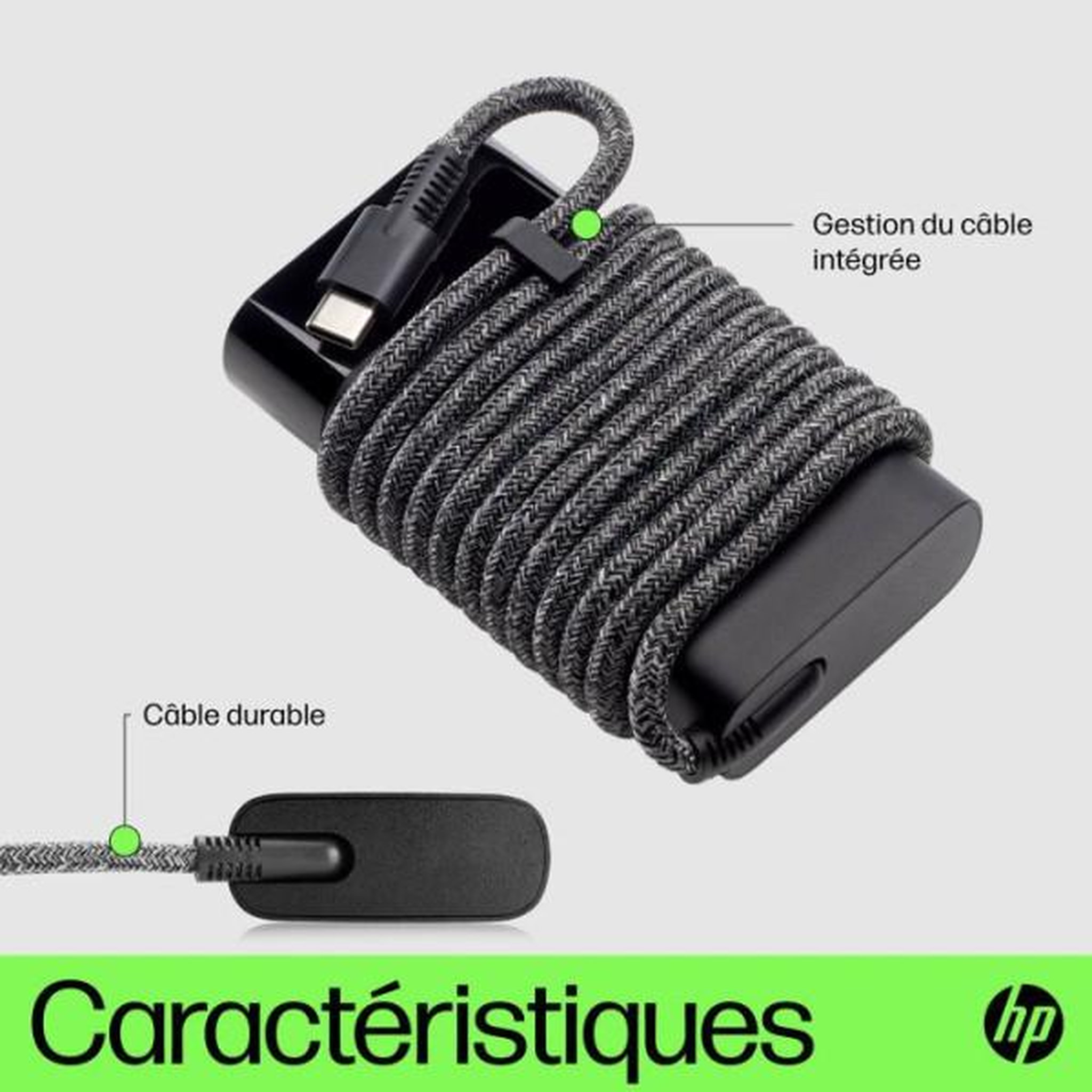 Voir la diapositive 5 : HP Chargeur ordinateur portable pc 65w noir mat compact usb-c eu