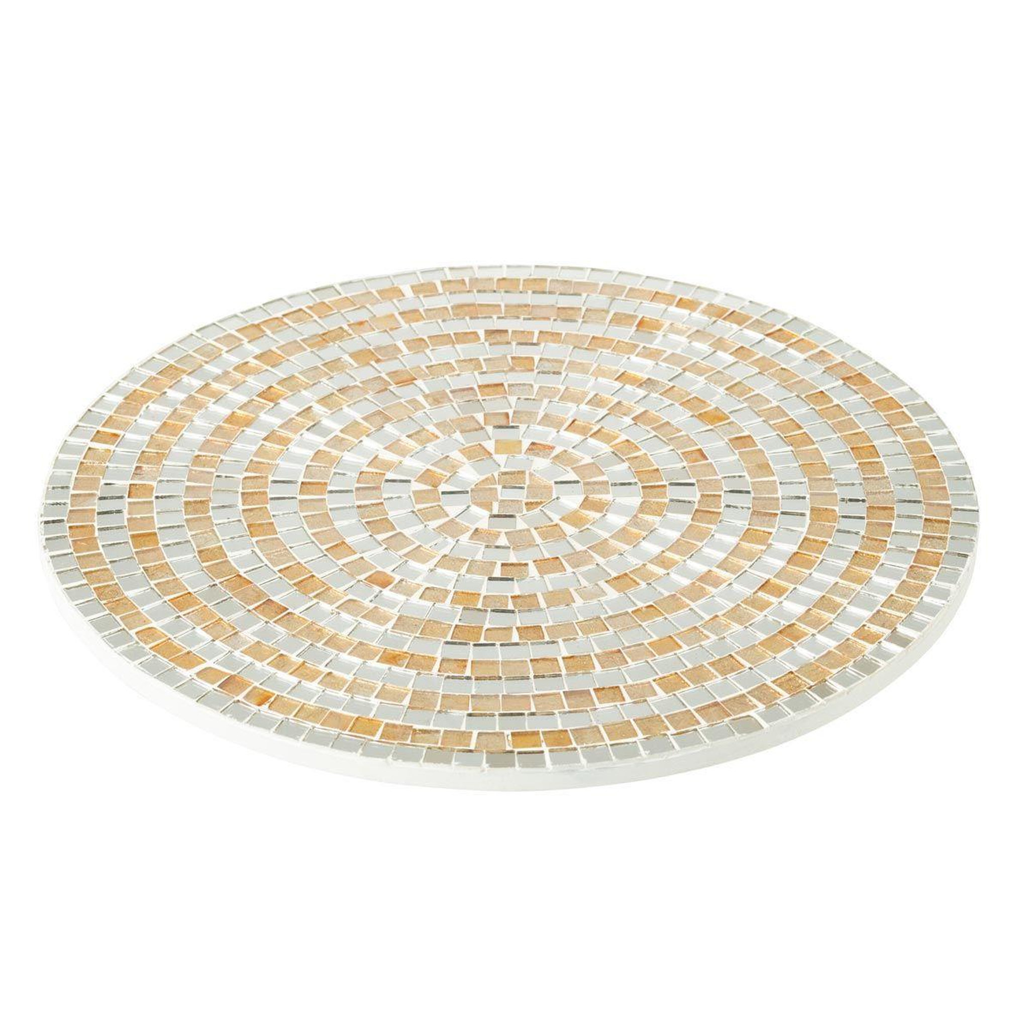 J-LINE Plateau de Présentation Mosaïque  Linda  28cm Argent & Or