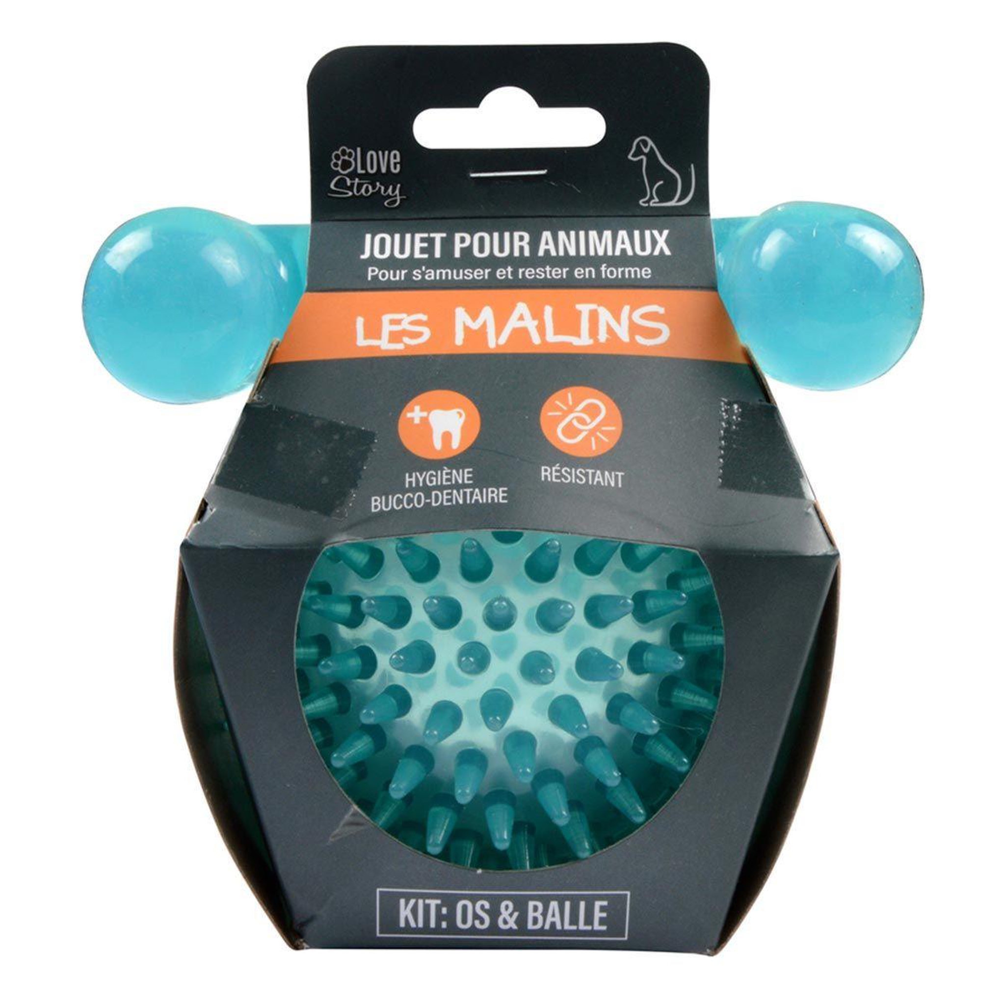 Voir la diapositive 4 : LOVE STORY Lot de 2 jouets pour chien  balle & os  13cm bleu