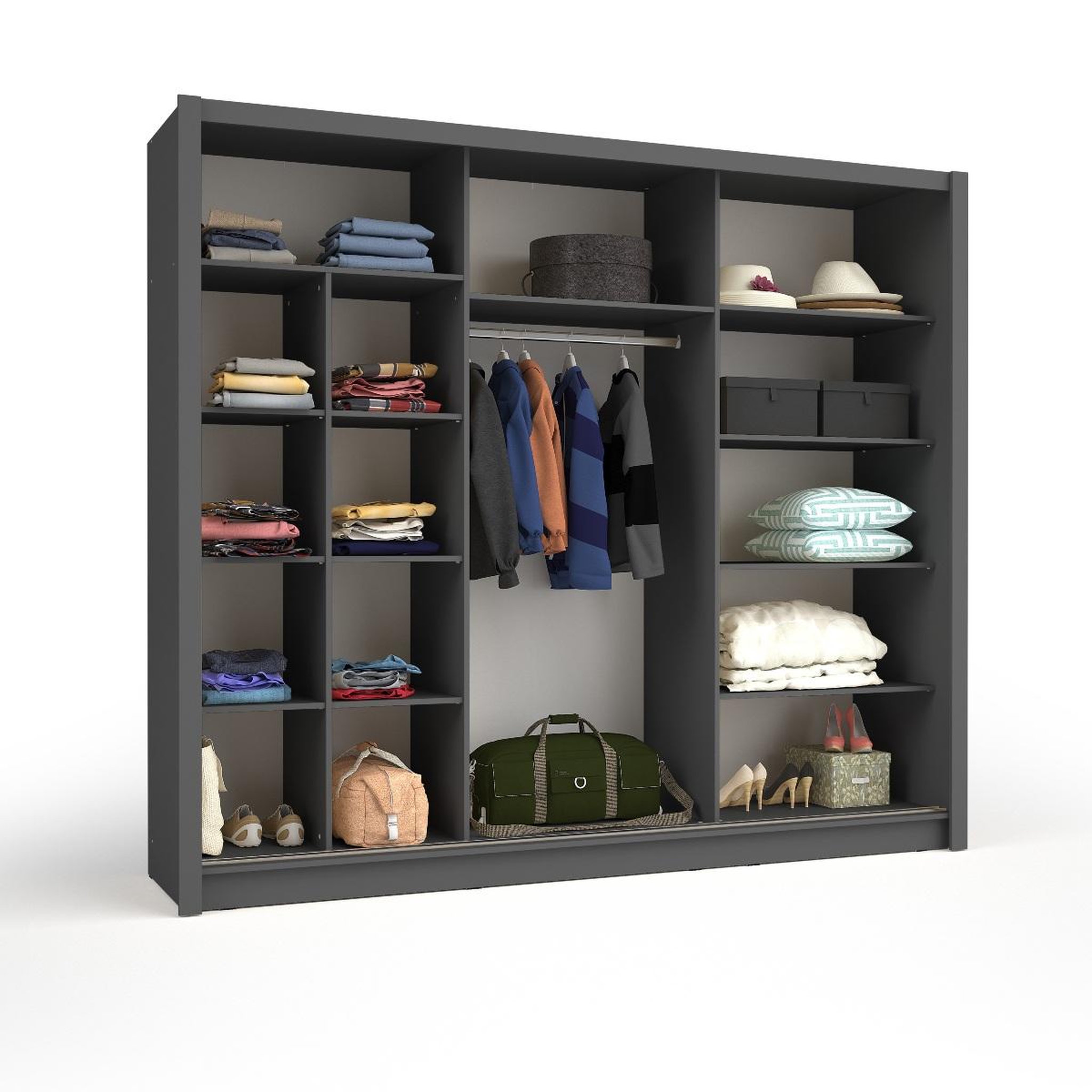 Voir la diapositive 3 : JLC KREATION Armoire moderne gris 3 portes coulissantes 245cm ulric