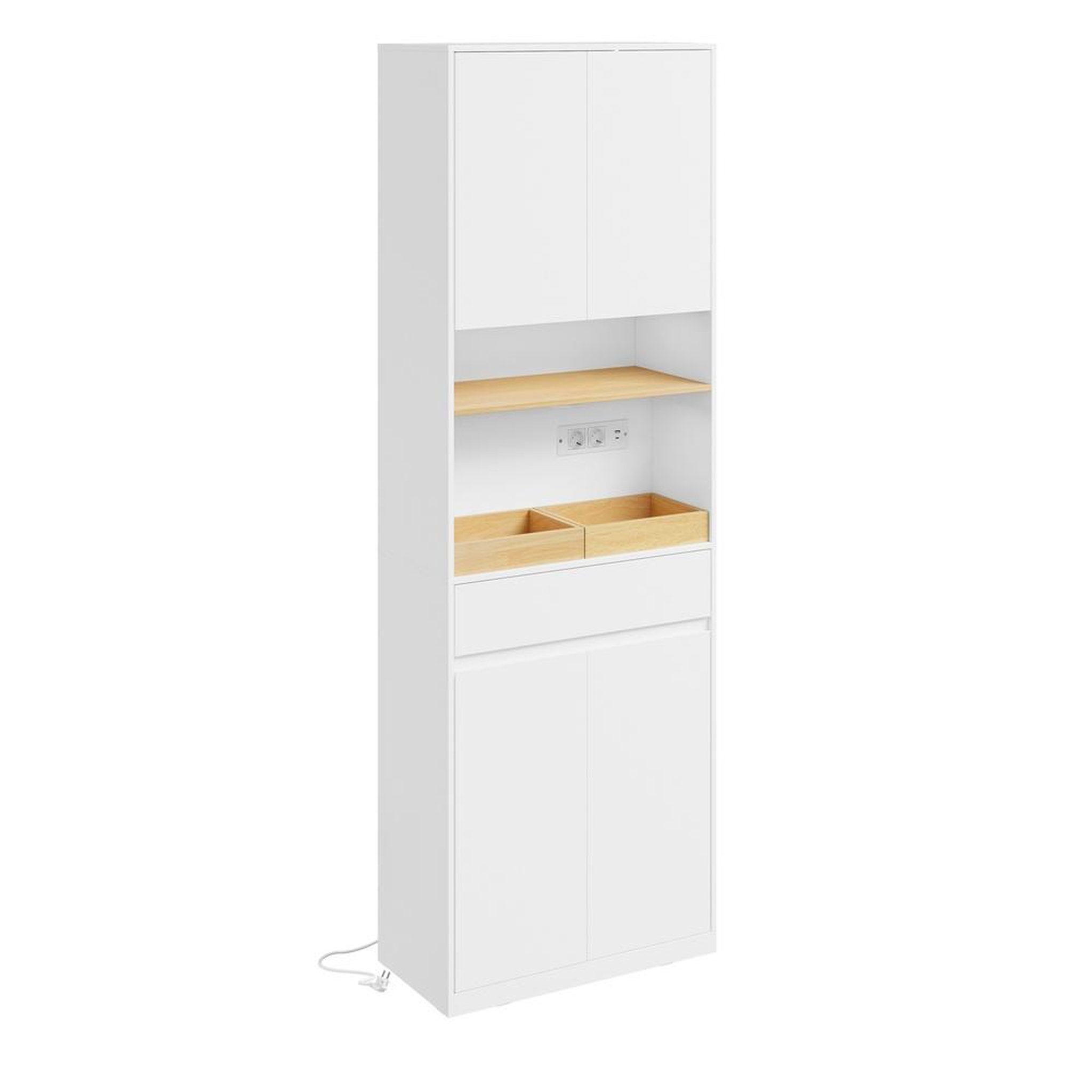 SOBUY Armoire haute salle de bain blanc avec tiroir et panier à linge 60x30x180cm bzr241-e-w