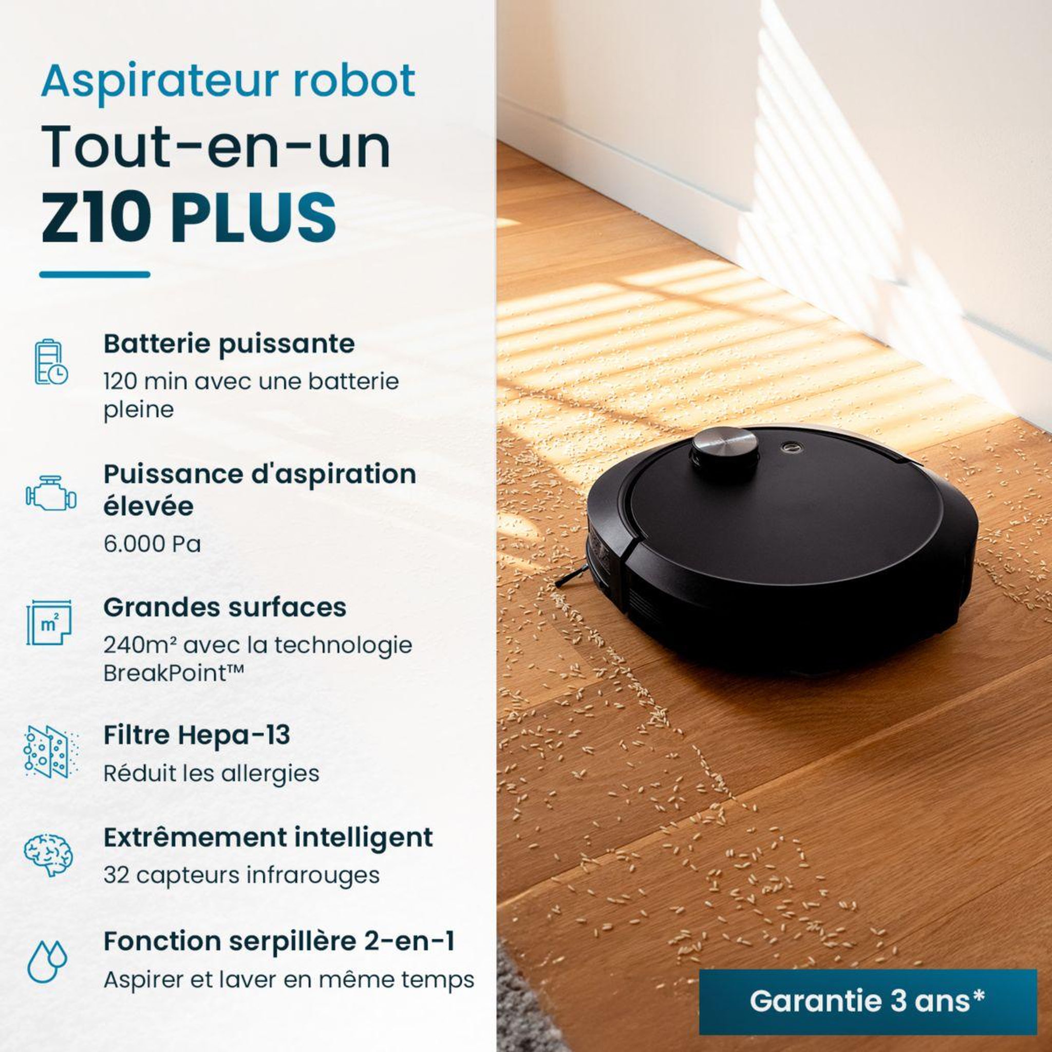 Voir la diapositive 3 : e.ziclean Robot aspirateur laveur all in one z10 plus