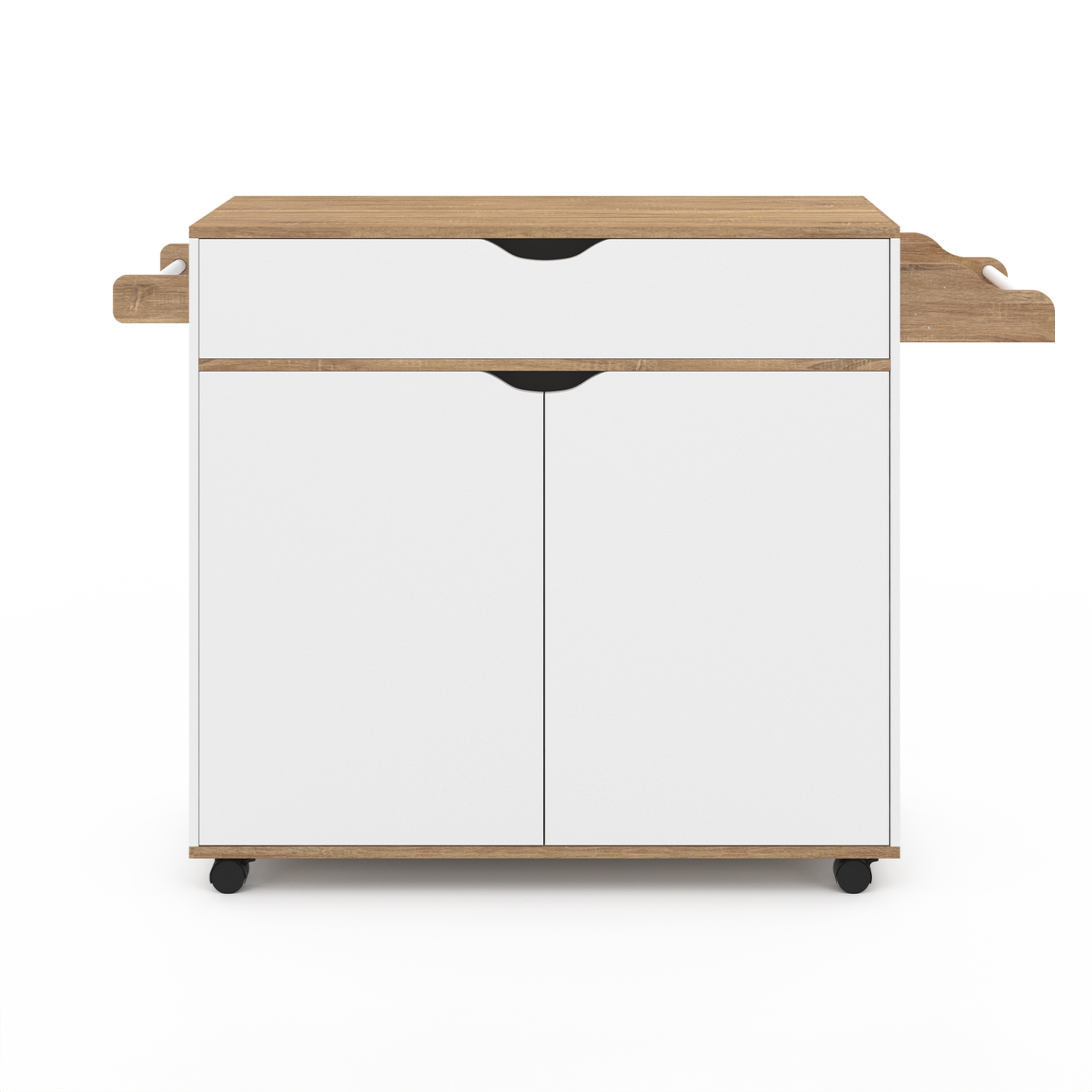 Voir la diapositive 3 : ID MARKET Desserte de cuisine cosy xxl placard avec tiroir blanc et plateaux façon hêtre l.90 cm