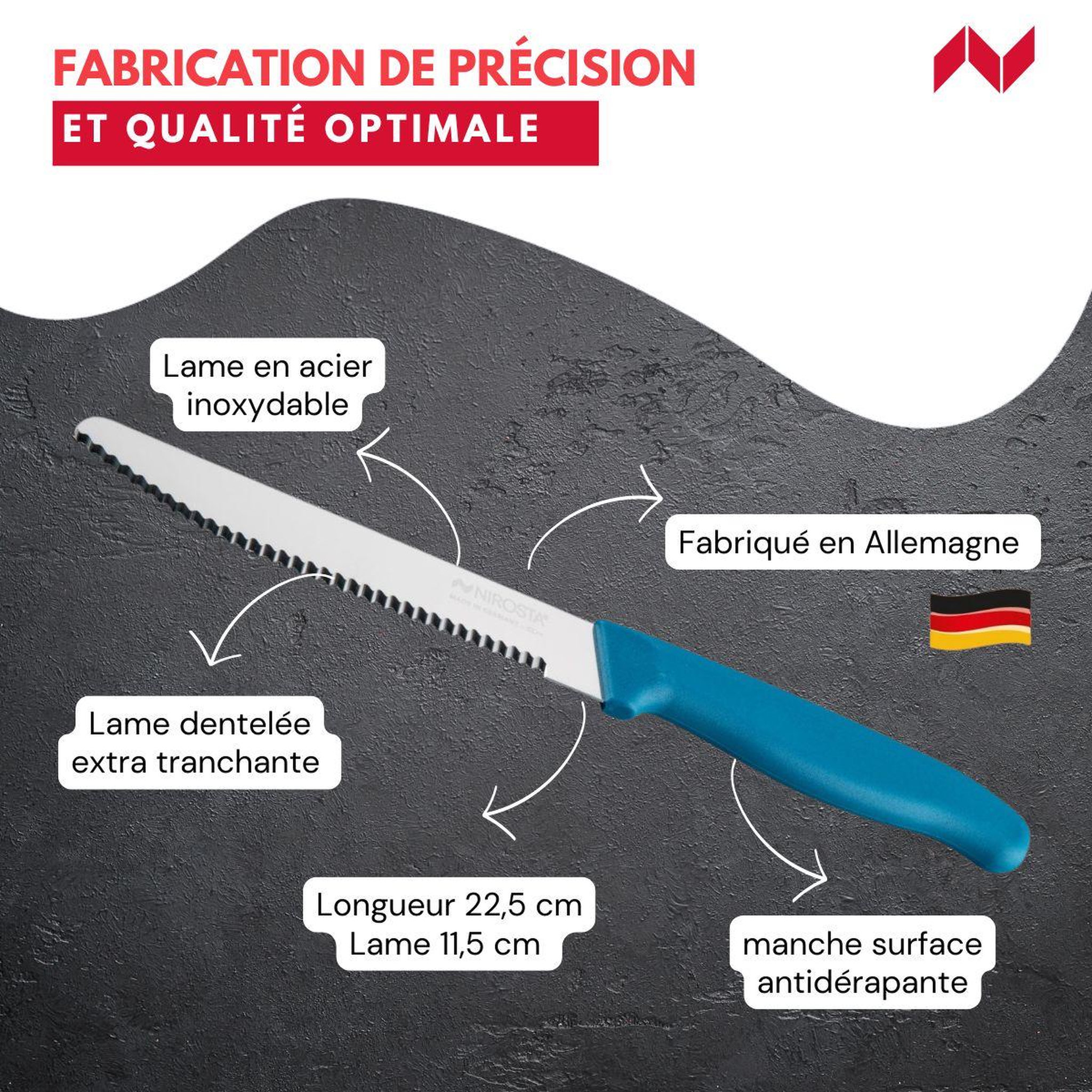 Voir la diapositive 3 : NIROSTA Couteau petit-déjeuner 22,5 cm Nirosta Elemental