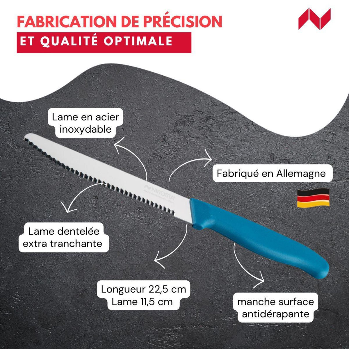 NIROSTA Couteau petit-déjeuner 22,5 cm Nirosta Elemental