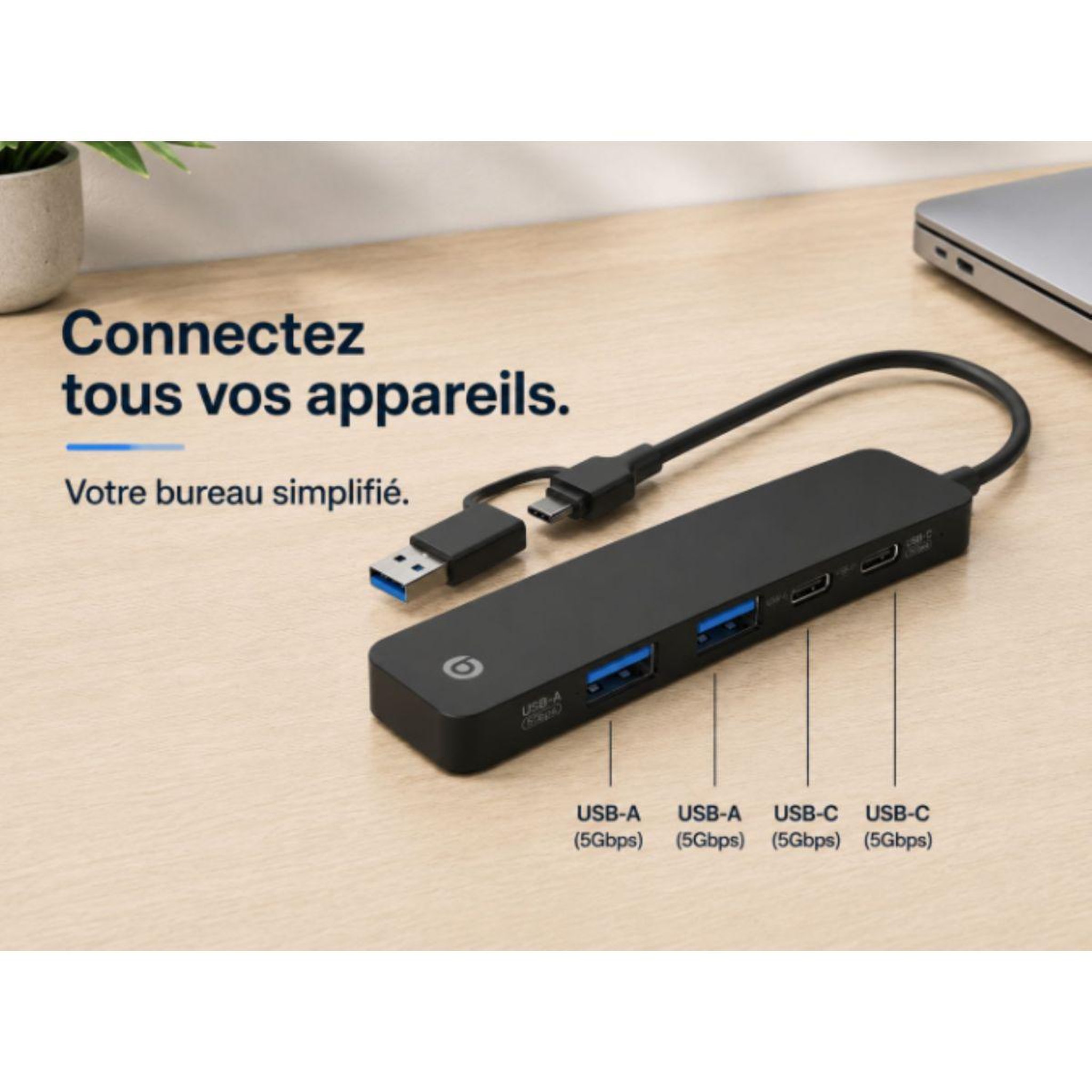 Voir la diapositive 3 : ESSENTIEL B Hub usb c 4 en 1 usb c noir  - vr