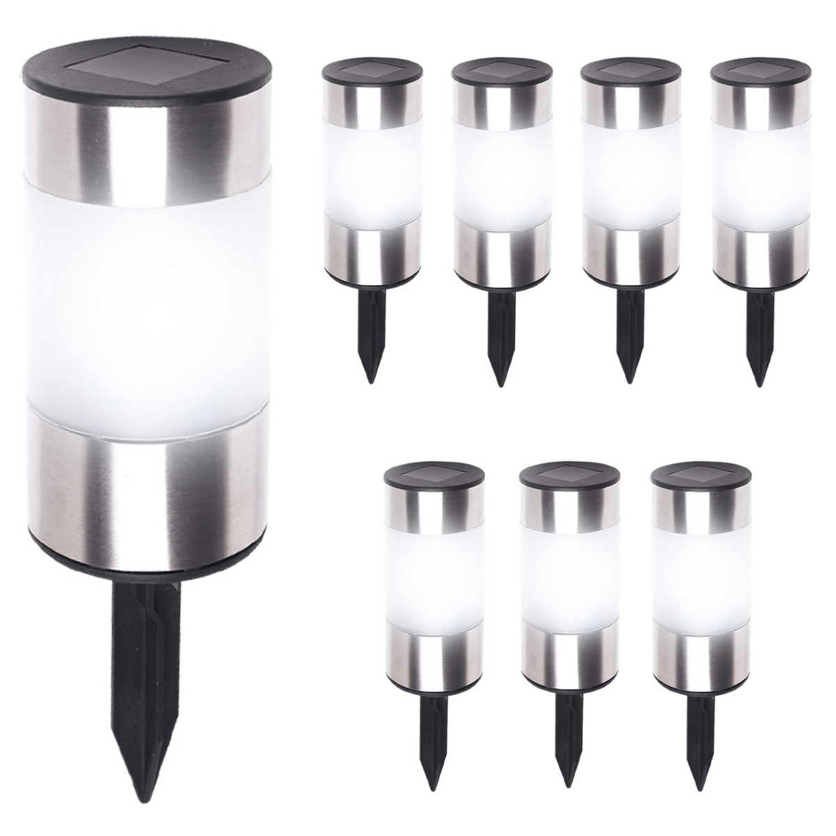 ID MARKET Lot de 8 bornes solaires design inox 2 en 1