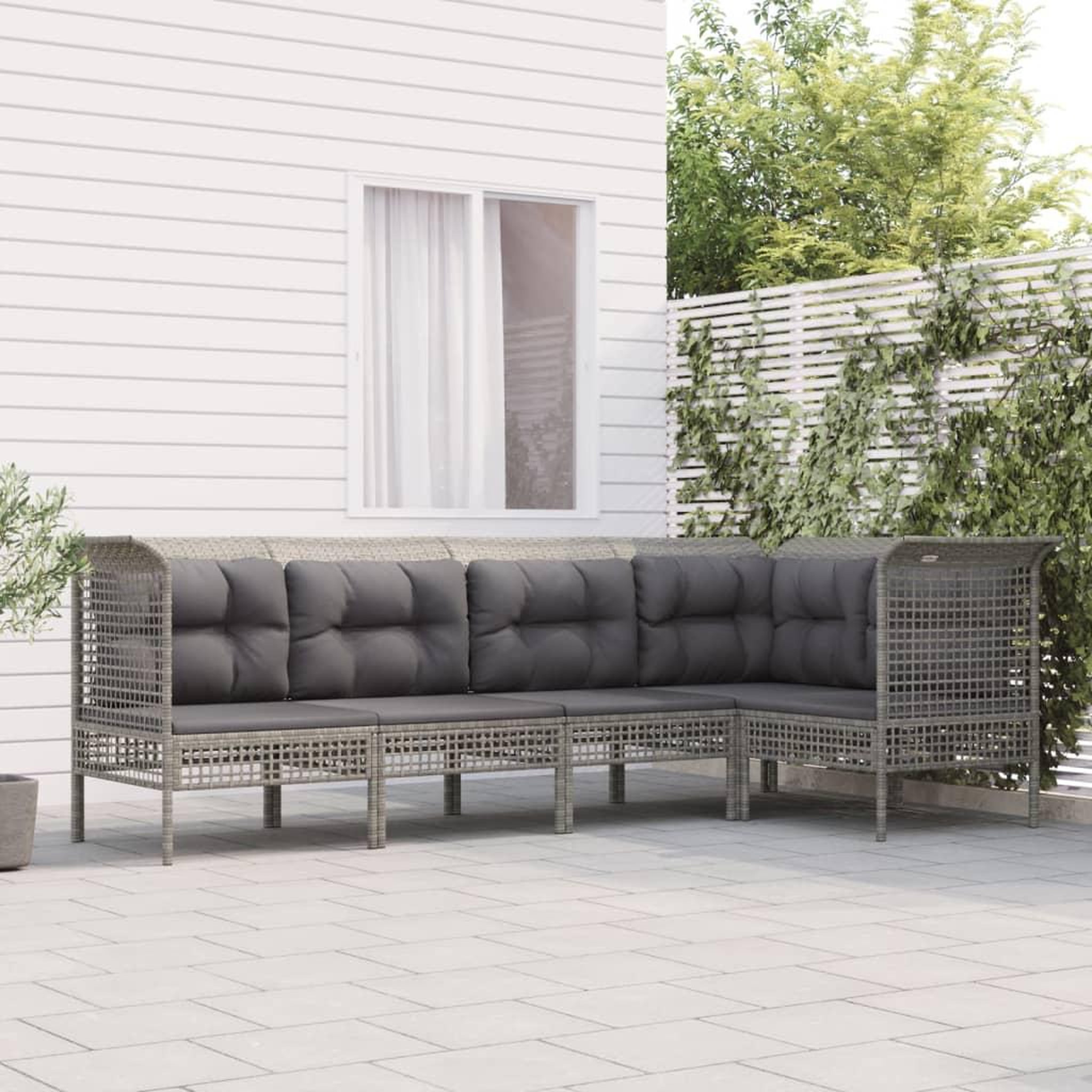 VIDAXL Salon de jardin 5 pcs avec coussins Gris Resine tressee