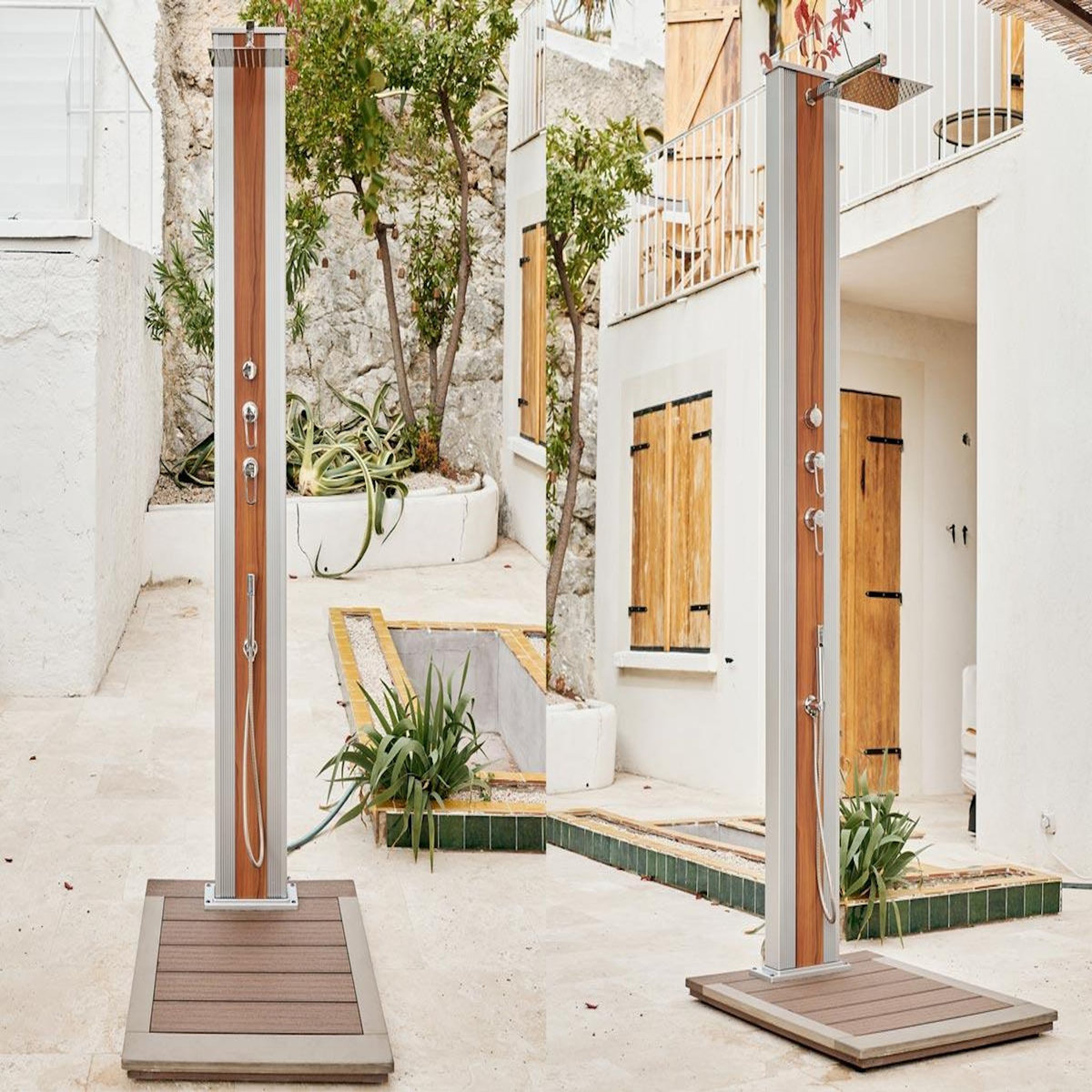 Formidra Douche solaire 40 L Dada Straight Inox habillage effet bois - Formidra