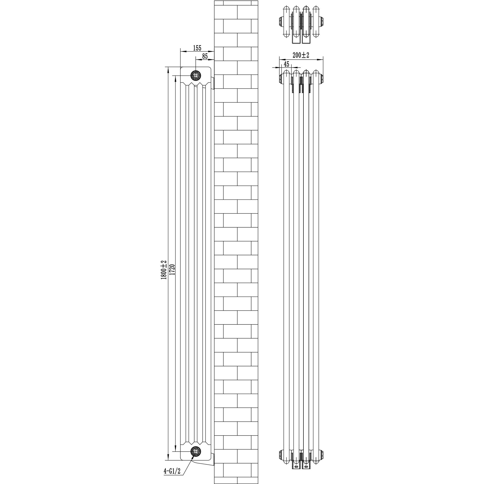 Voir la diapositive 5 : MONSTERSHOP Radiateur traditionnel à 4 colonnes - 1800 x 200 mm - gris anthracite