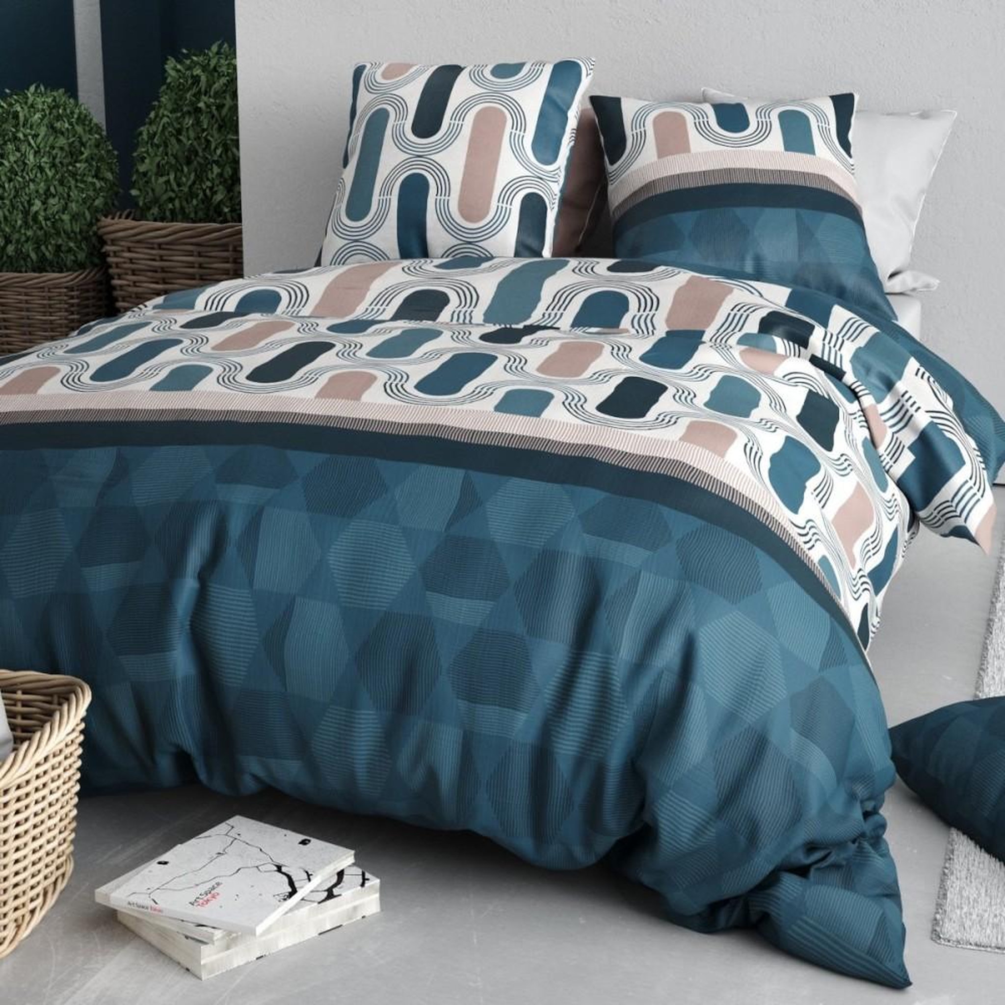 Voir la diapositive 3 : ATELIER DU COTON Housse de couette 200x200 MISTRI + 2 taies coton 57 fils