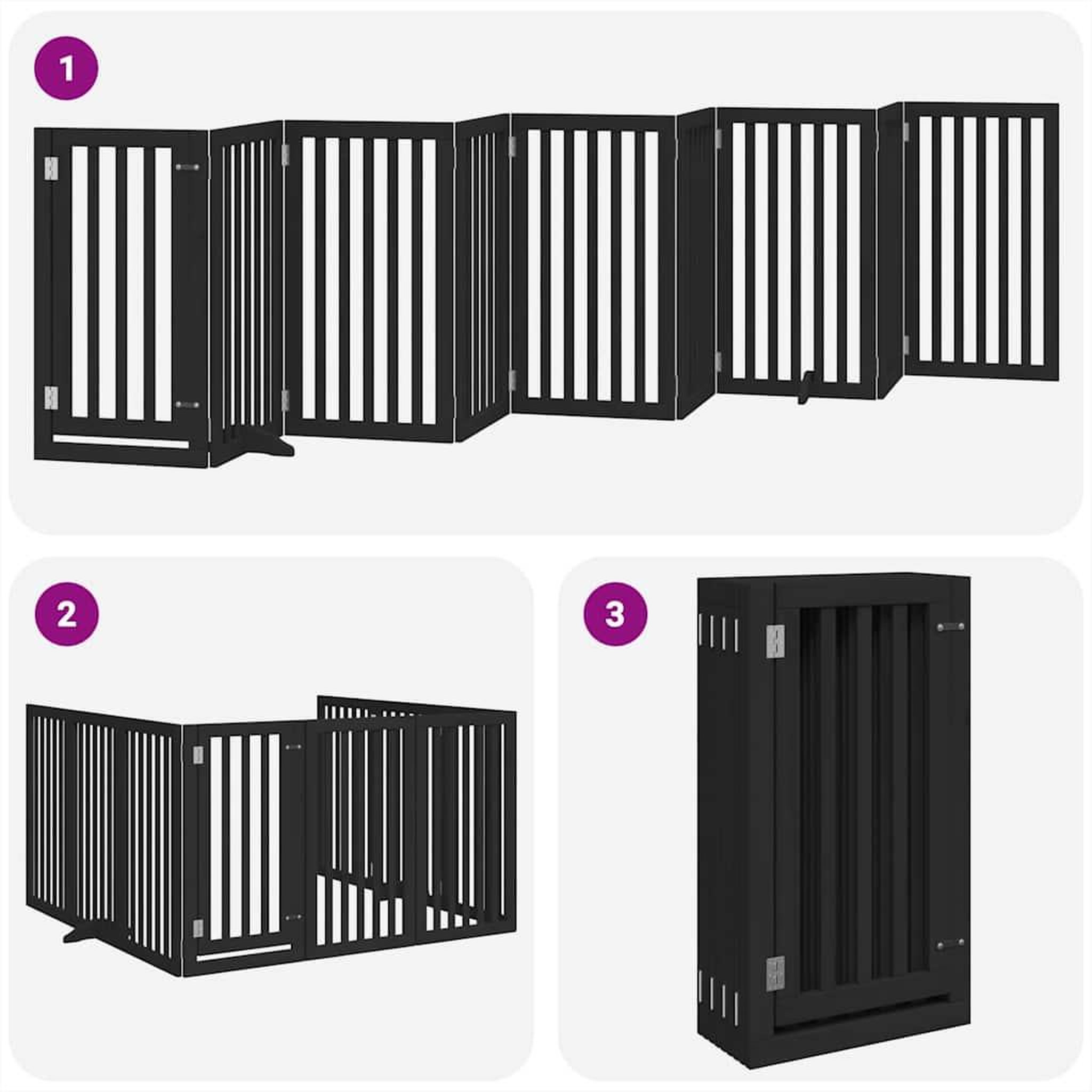 Voir la diapositive 5 : VIDAXL Barriere pour chien porte pliable 9 panneaux noir bois peuplier
