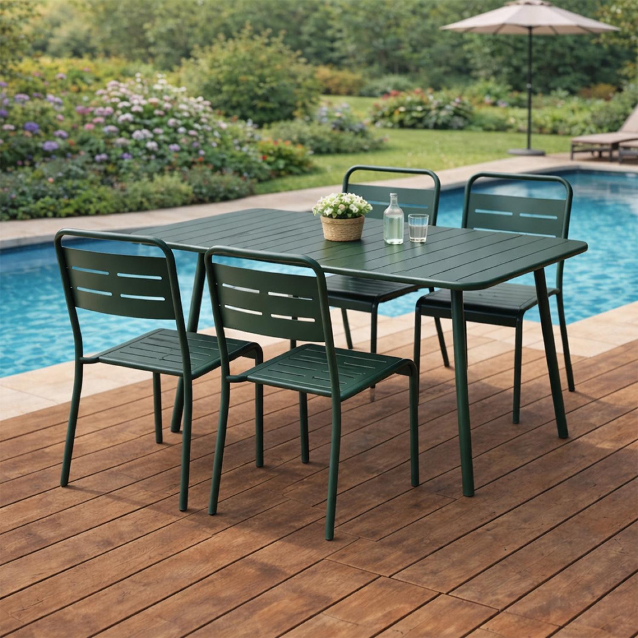 Voir la diapositive 2 : CONCEPT USINE Ensemble table de jardin 120 cm et 4 chaises vert bergame