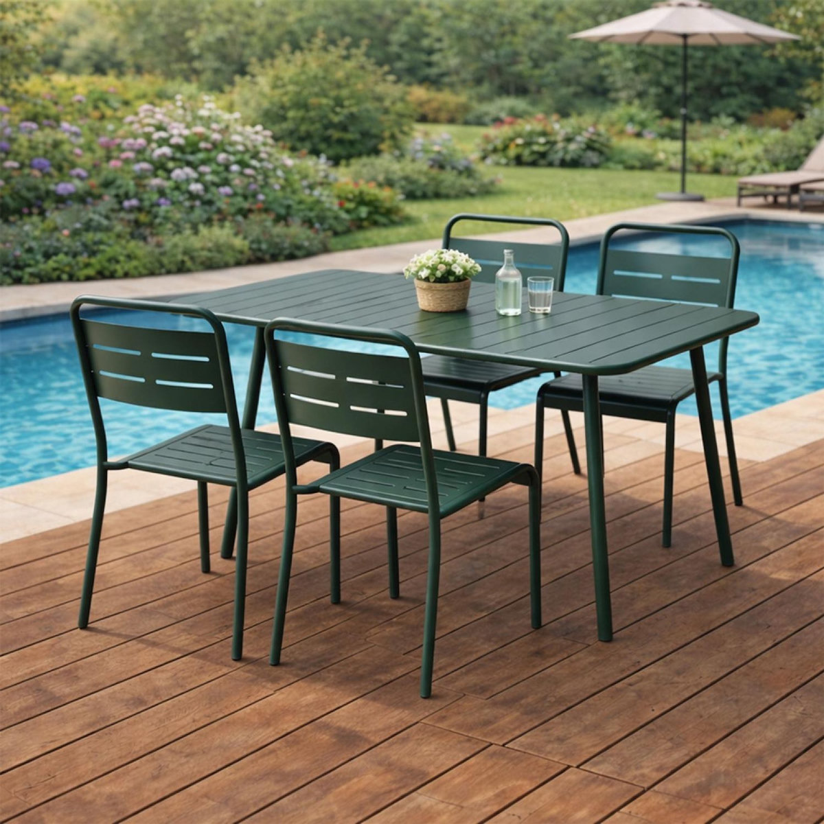 CONCEPT USINE Ensemble table de jardin 120 cm et 4 chaises vert BERGAME
