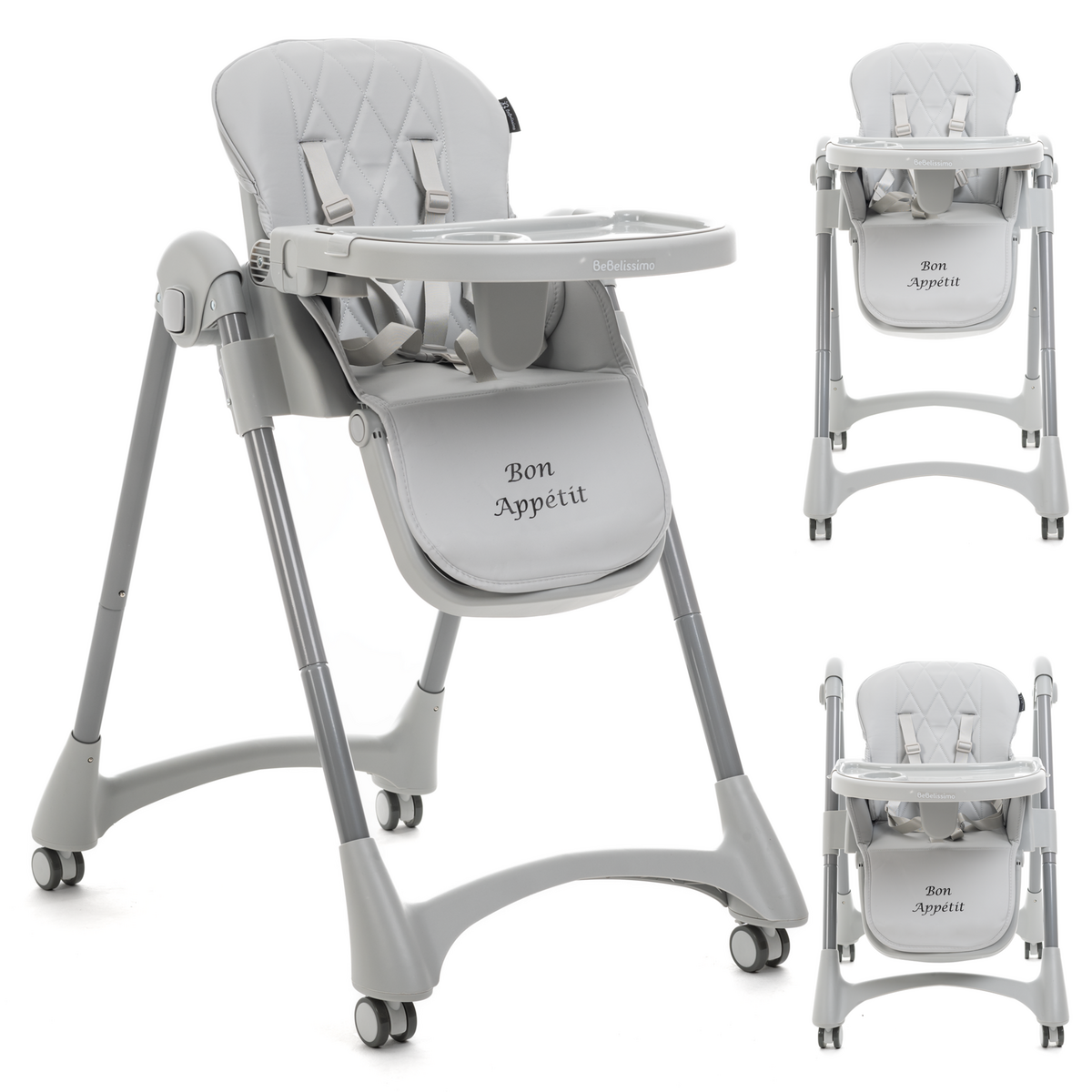BEBELISSIMO Bebelissimo - Chaise haute évolutive bébé - Pliable - Compacte - Réglable hauteur - De 6 mois à 3 ans (15kg) - gris - Bon Appetit