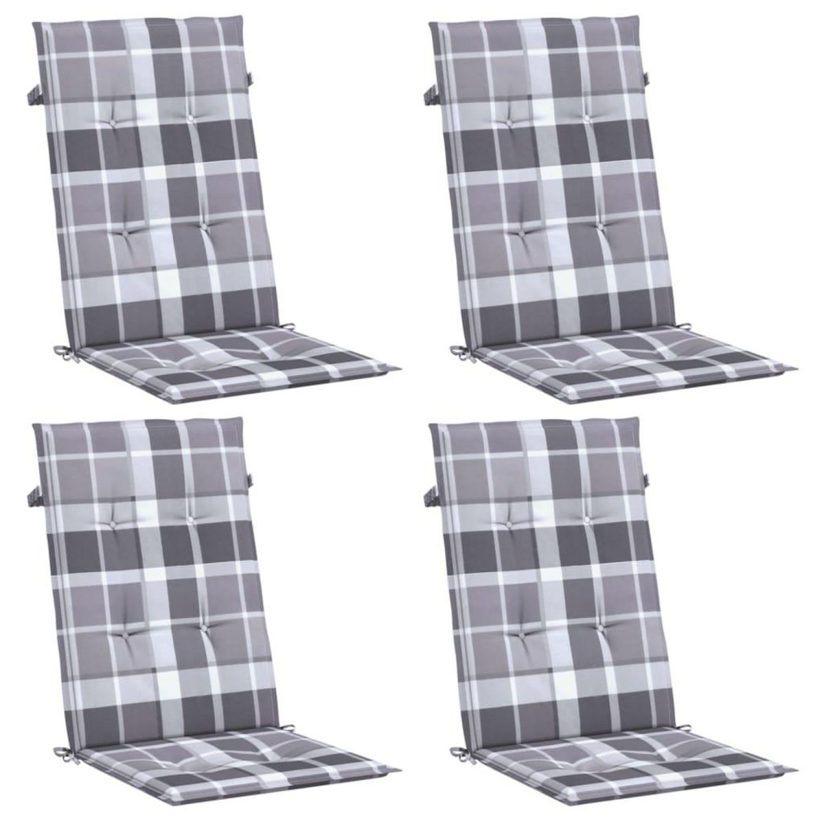 VIDAXL Coussins de chaise jardin a dossier haut lot de 4 carreaux gris