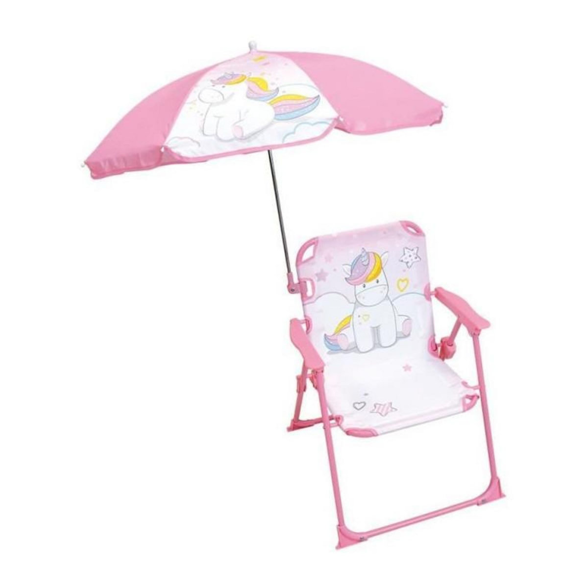Fun House FUN HOUSE Licorne Chaise pliante camping avec parasol - H.38.5 xl.38.5 x P.37.5 cm + parasol ø 65 cm - Pour enfant