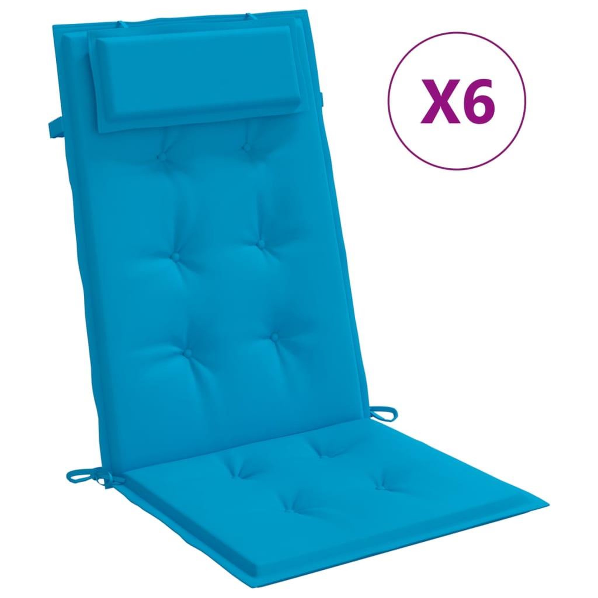 Voir la diapositive 2 : VIDAXL Coussins de chaise a dossier haut lot de 6 bleu clair