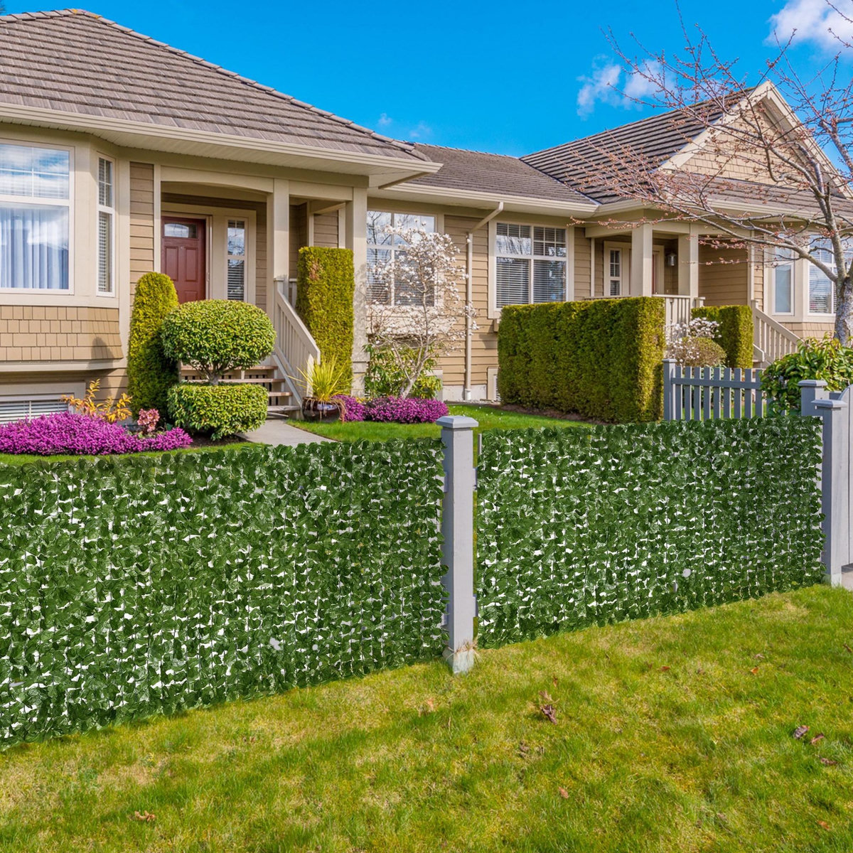 OUTSUNNY Haie Artificiel lierre Brise-Vue décoration Rouleau 3L x 1,5H m Feuillage réaliste Anti-UV Vert foncé