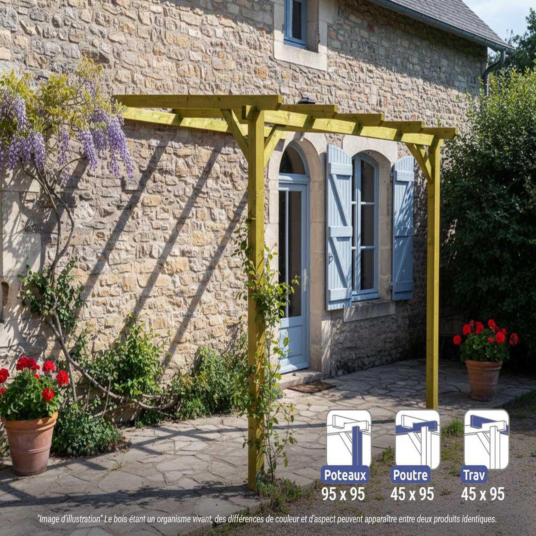 JARDIDECO Pergola adossée en bois massif orléans 300 x 300 cm- maderland