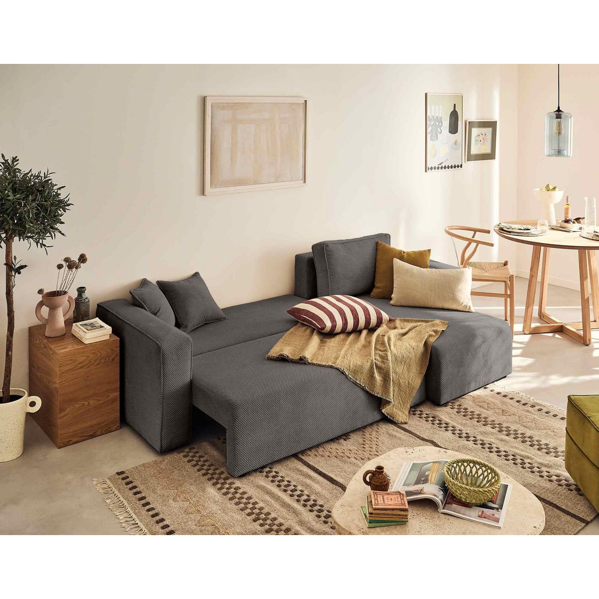 BEST MOBILIER Topaze - canapé d'angle réversible - 4 places - convertible avec coffre - en velours texturé