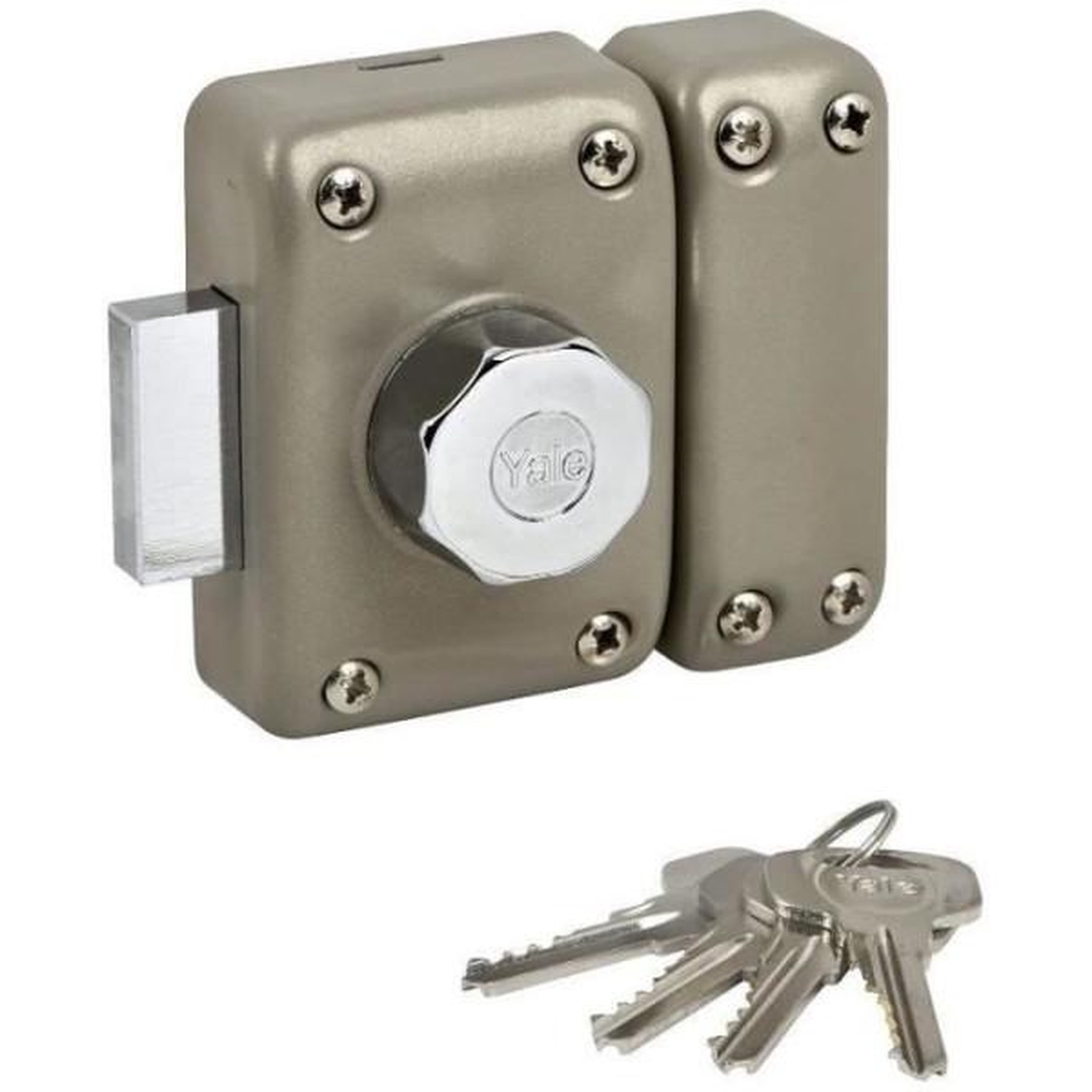 YALE Verrou de porte bouton/cylindre - yale - yv25bt-45 - protection anti arrachement - 4 clés - beige