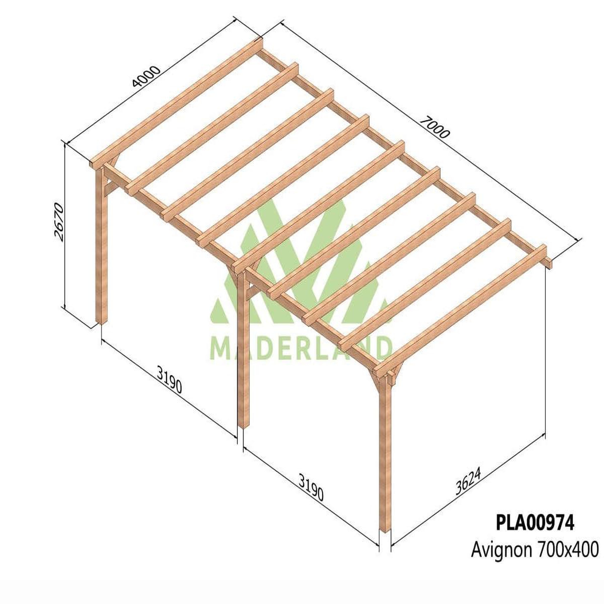 Voir la diapositive 2 : JARDIDECO Pergola adossée en lamellé-collée avignon 700 x 400 cm - mardeland