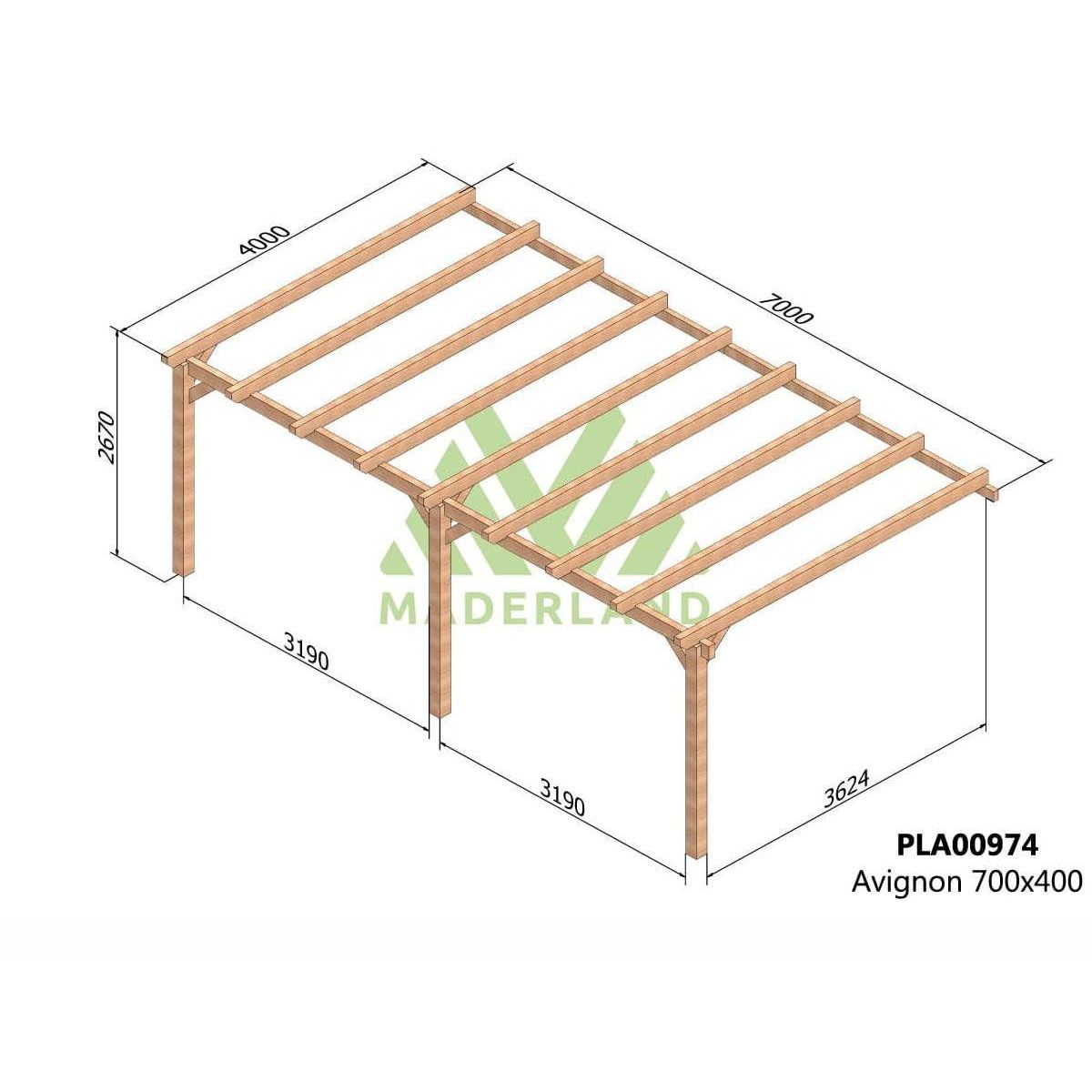 JARDIDECO Pergola adossée en lamellé-collée Avignon 700 x 400 cm - Mardeland