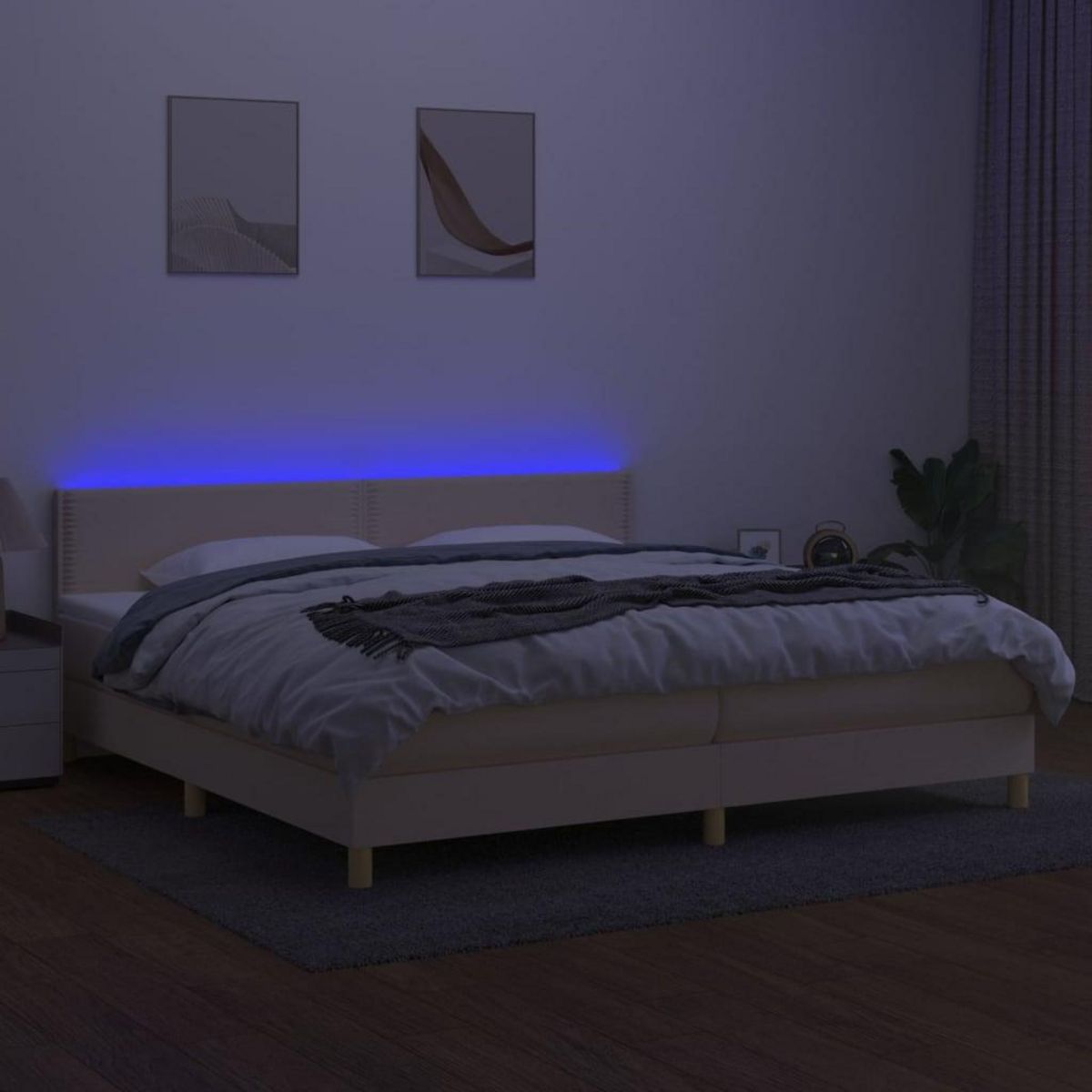 VIDAXL Sommier a lattes de lit et matelas et LED Creme 200x200cm Tissu