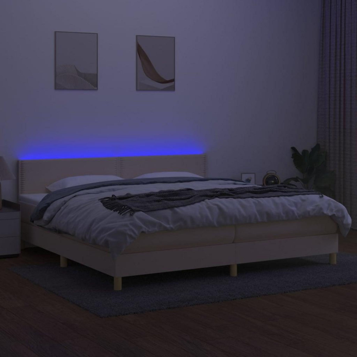 VIDAXL Sommier a lattes de lit et matelas et LED Creme 200x200cm Tissu