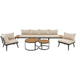 MERAX Salon de jardin 6 places en métal galvanisé avec 2 canapés, 2 fauteuils, 2 tables. Coloris disponibles : Gris, Beige