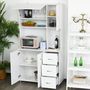 Voir la diapositive 4 : HOMCOM HOMCOM Armoire de cuisine multi-rangements 4 portes 3 tiroirs étagère + grand plateau 100L x 39l x 183H cm MDF blanc