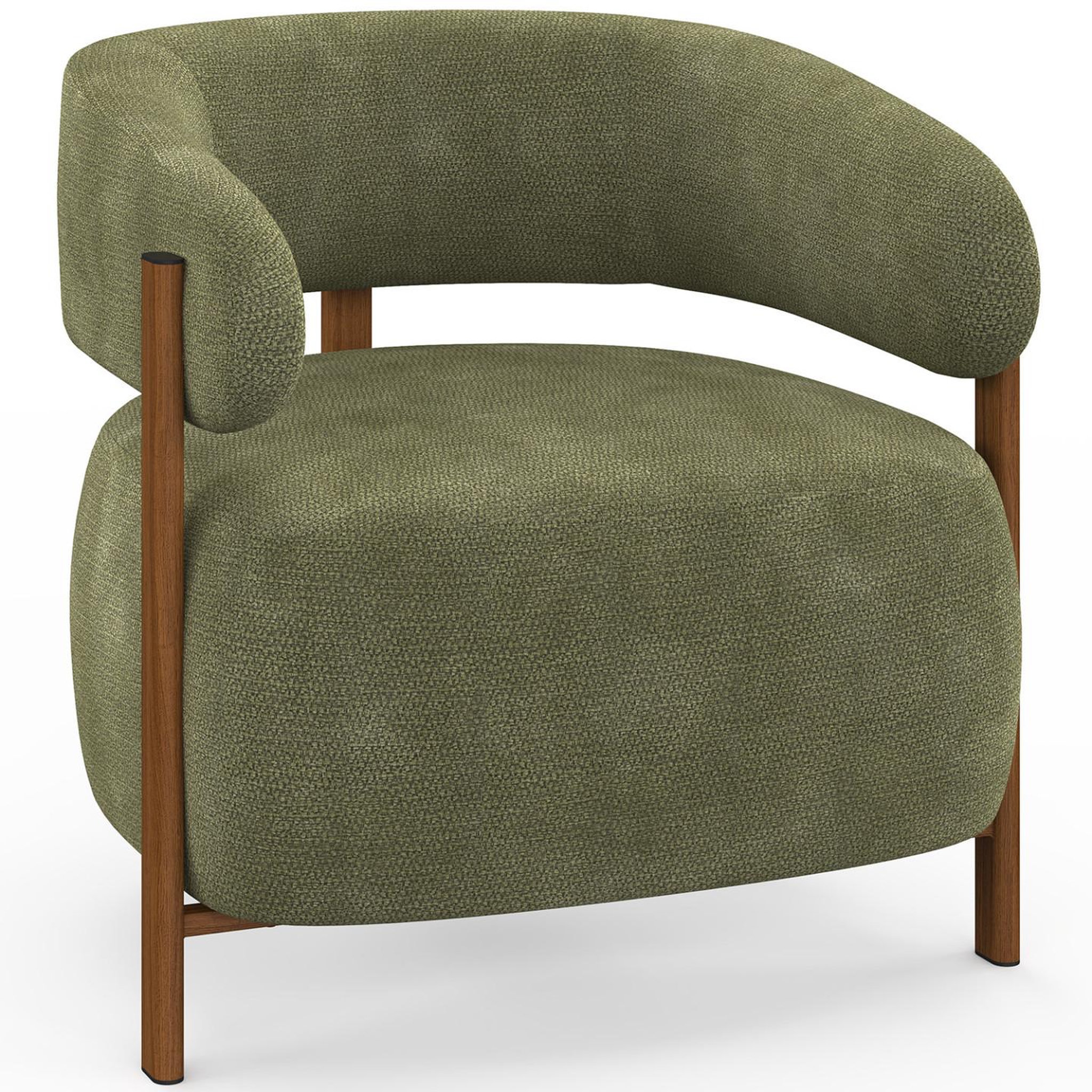 ID MARKET Fauteuil albert tissu chenille vert et pieds effet noyer